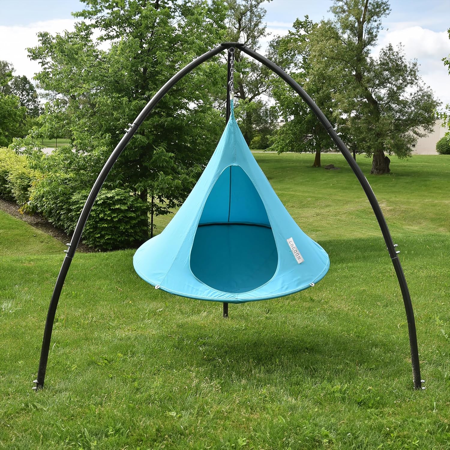 Single Cacoon Hanging Chair – Cozy Indoor/Outdoor Hammock with Polyester Canvas, 440 lb Capacity, Includes 18ft Rope & Carabiner (Turquoise)