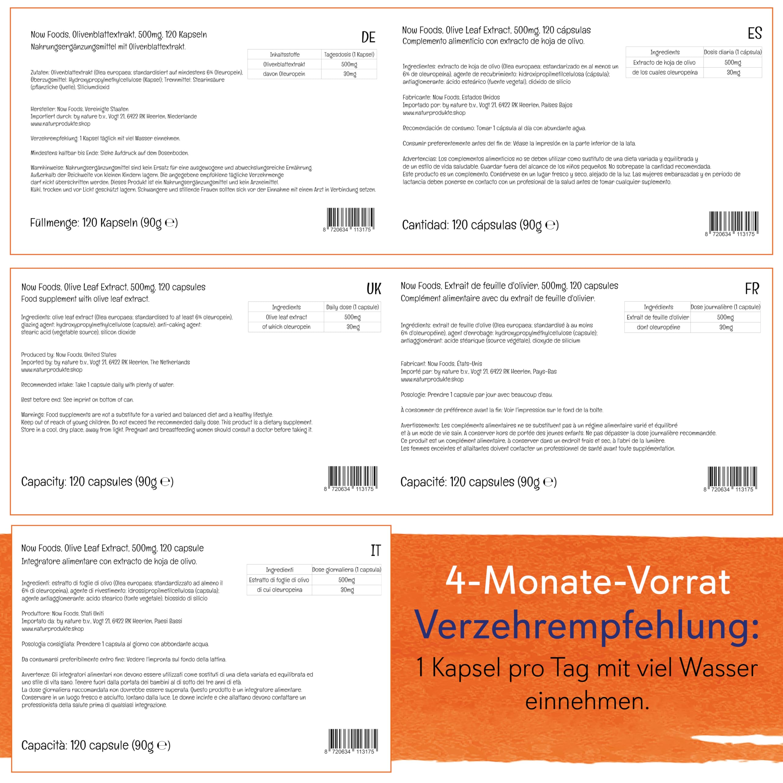 Now Foods Olive Leaf Extract (Olivenblattextrakt), 500mg,Oleuropein, hochdosiert, 120 vegane Kapseln, Laborgeprüft, Sojafrei, Glutenfrei, Vegetarisch, Ohne Gentechnik
