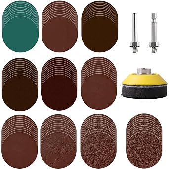 200pcs 2 Inch Sanding Discs for Drill,Small Round Sander Hook and Loop Assorted for Rotary Tools Accessories 1/4" Shank 60grit -3000grit
