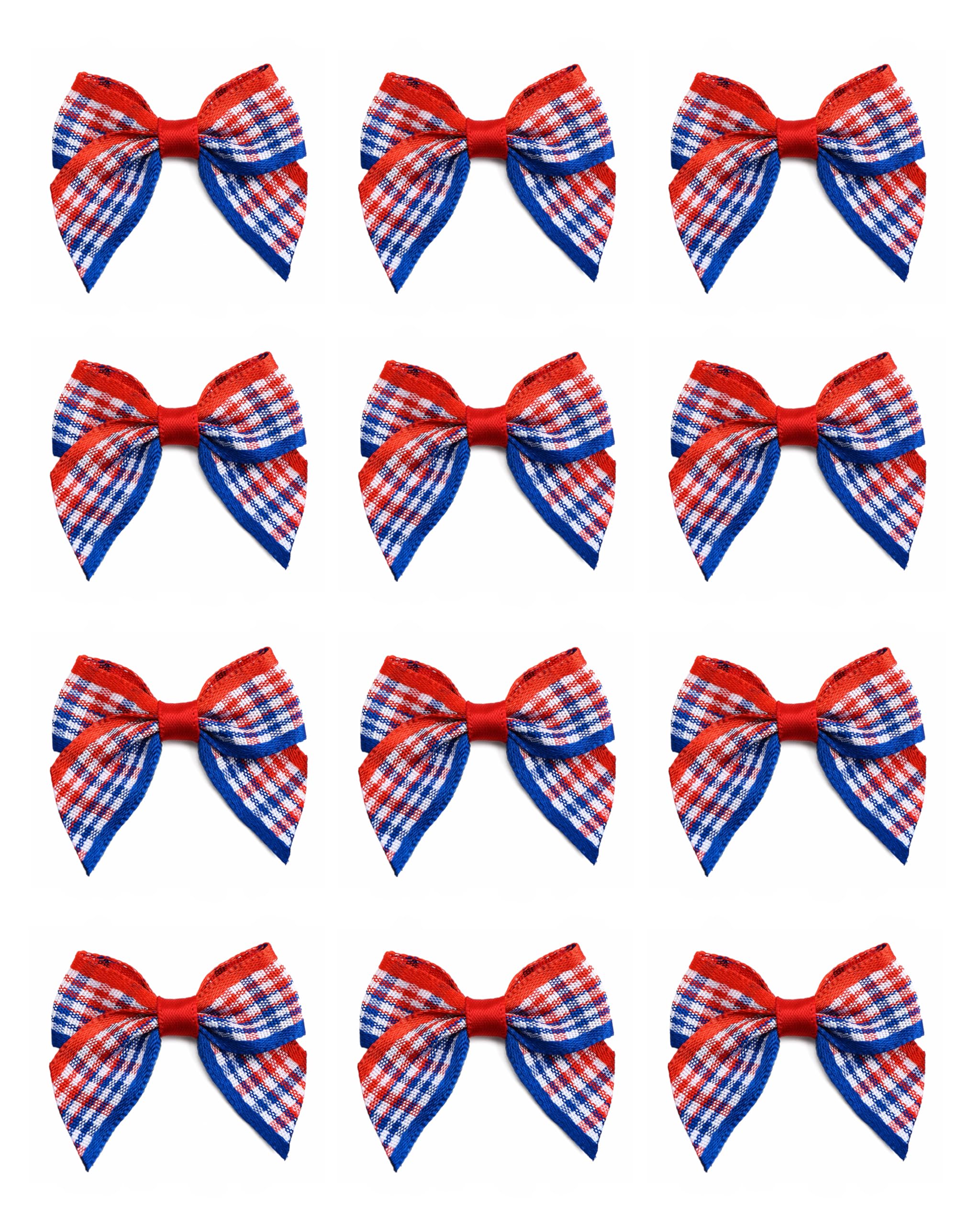 Italian Options Britannia Mini Tartan Ribbon Bows, Small Chequered Bow Decorations For Crafting, Gifts, Christmas Cards, Wreaths, Home Furnishings, Sewing, Hair Bows, Blue/Red, 12 Pack, 4 Cm