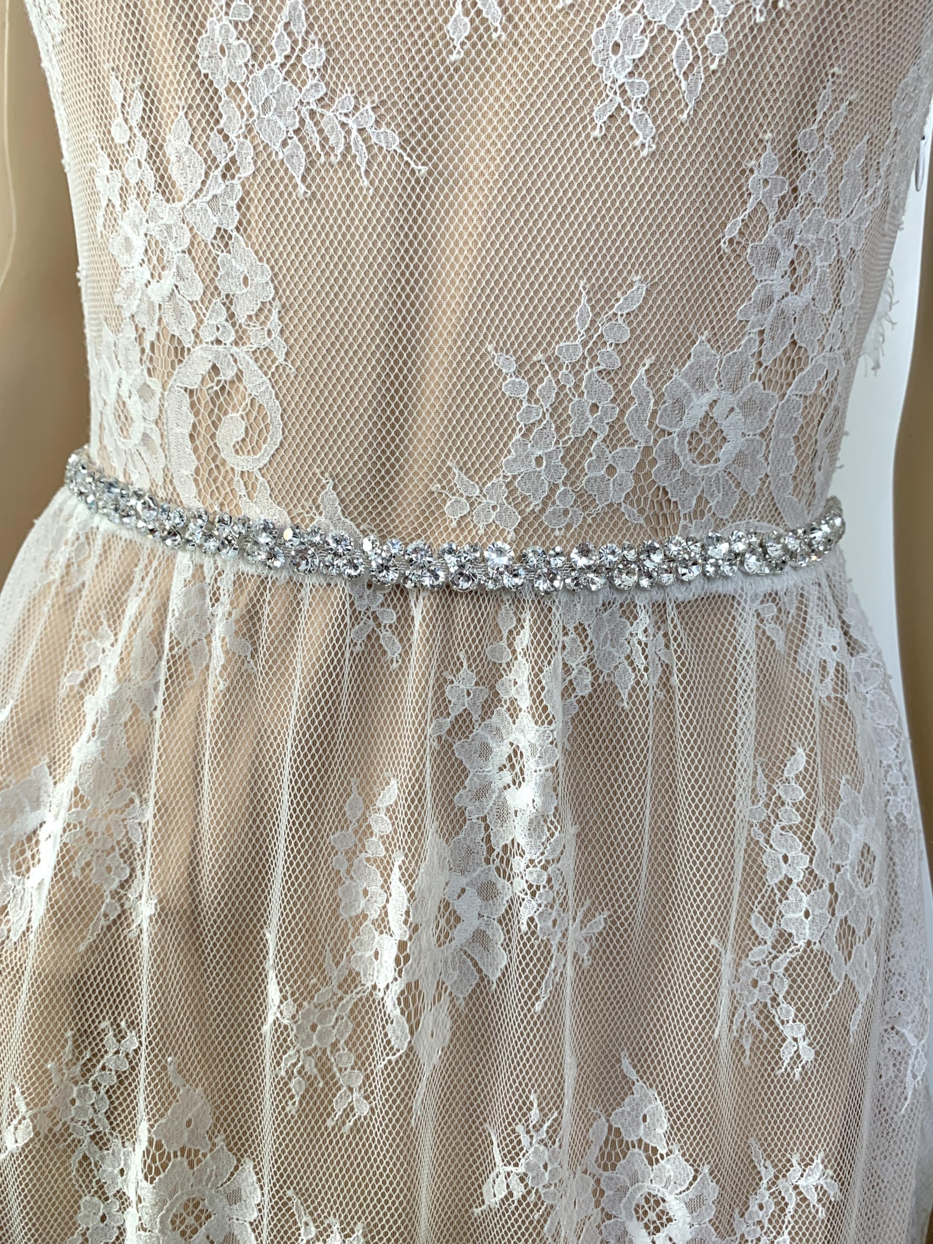 Brautgürtel Silber – Strass Taillengürtel mit Satinband Ivory | Glitzergürtel für Brautkleid | Hochzeit Taillenband Braut Hochzeitsgürtel Strass