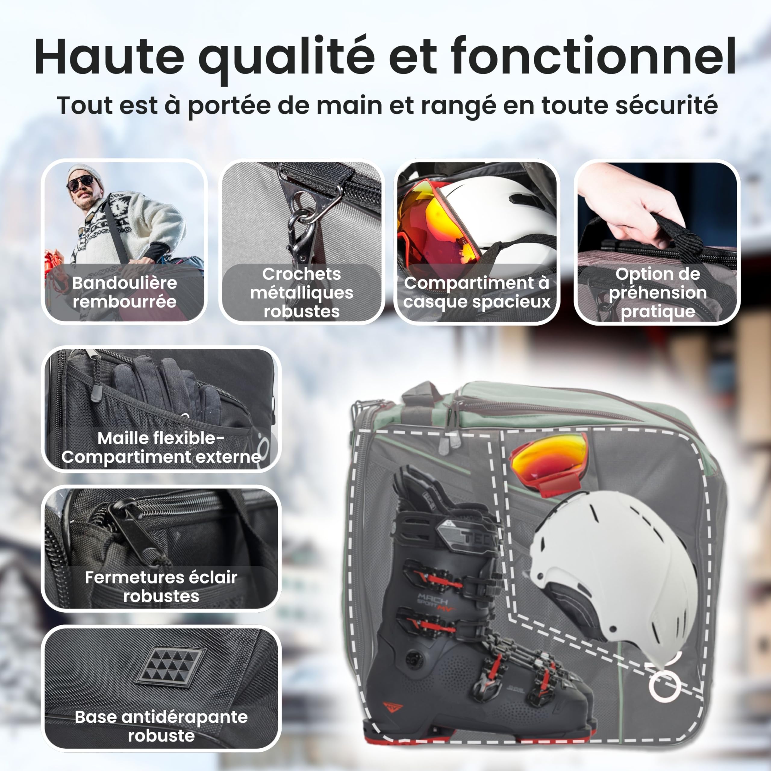 Otaro Sac à Chaussures de Ski avec Compartiment pour Casque 44 L Vert Sapin