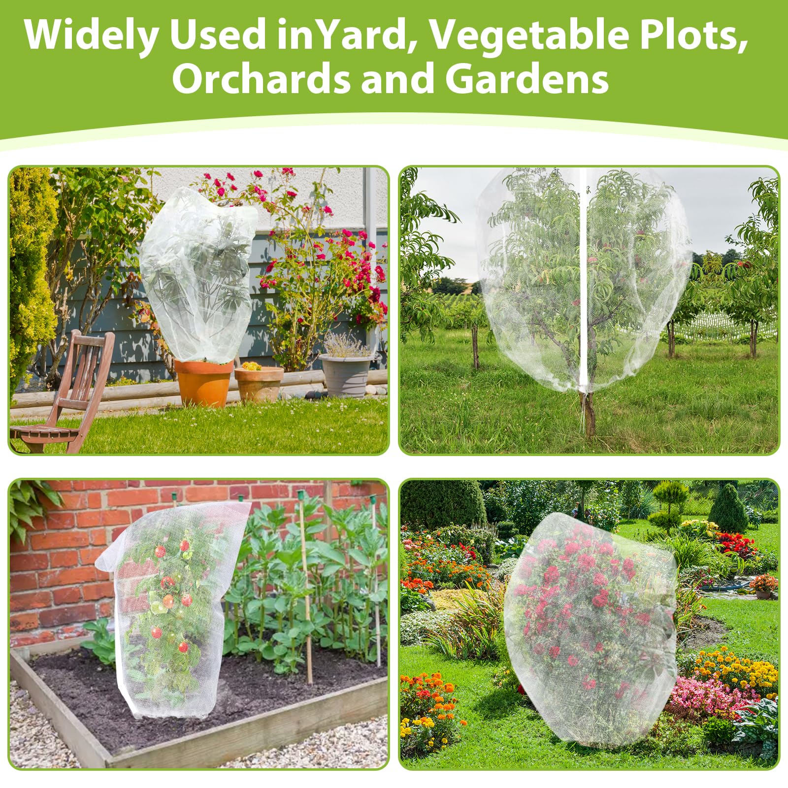 2 redes grandes para árboles frutales con cordón y cremallera, red de jardín de 8 x 8 pies para protección de jardín, red de insectos para árboles frutales, protección contra pájaros, insectos,