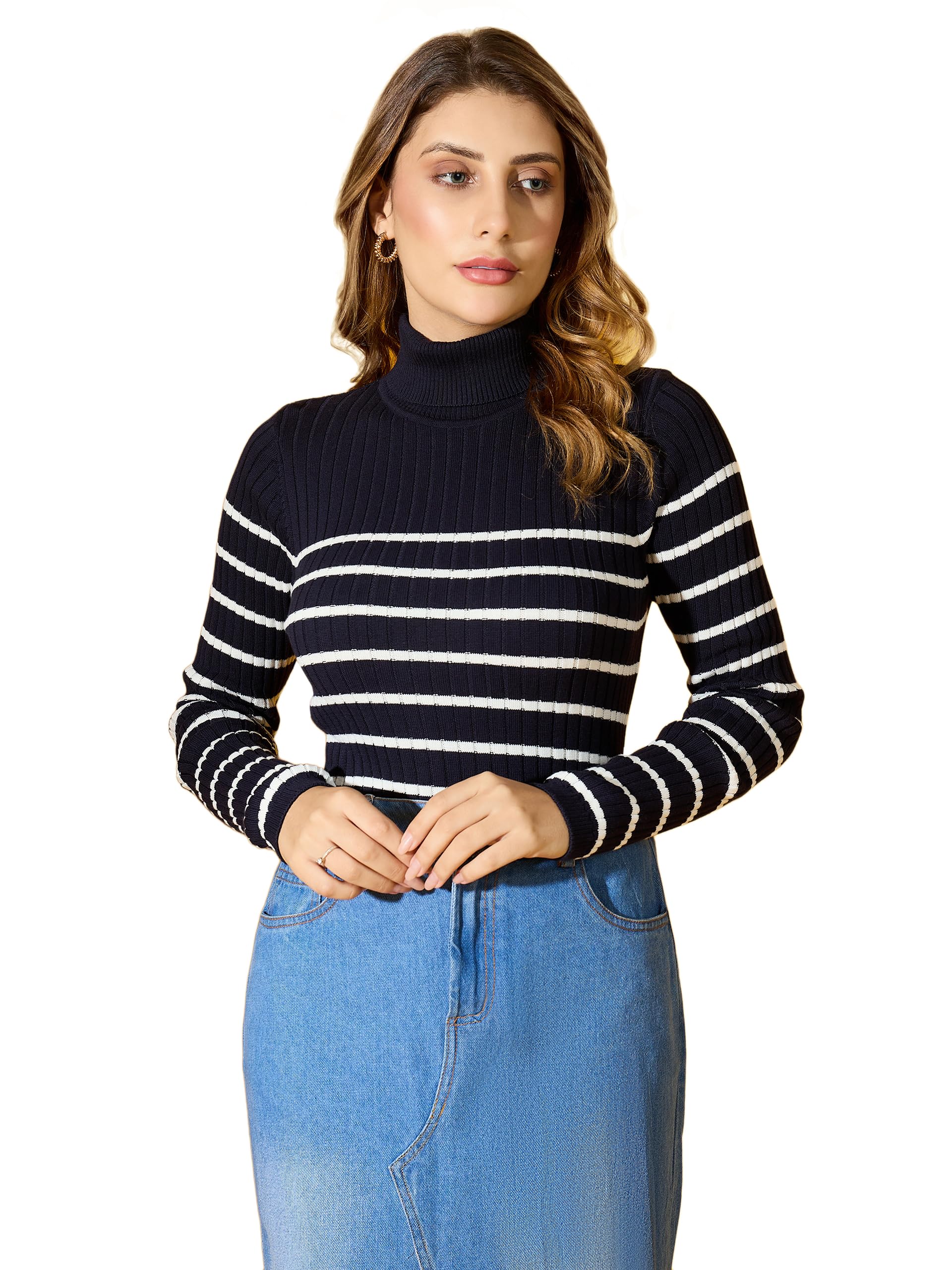 98 Degree North Women High Neck Striped Pullover-G111142-NAVY-image-36