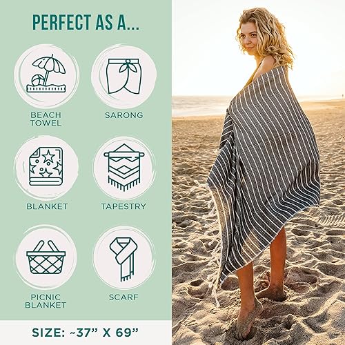 Miniatura 3 de Sand Cloud Toalla de playa turca  A prueba de arena  Toalla turca orgánica 100% certificada  Toalla de secado rápido para playa, picnic, manta o