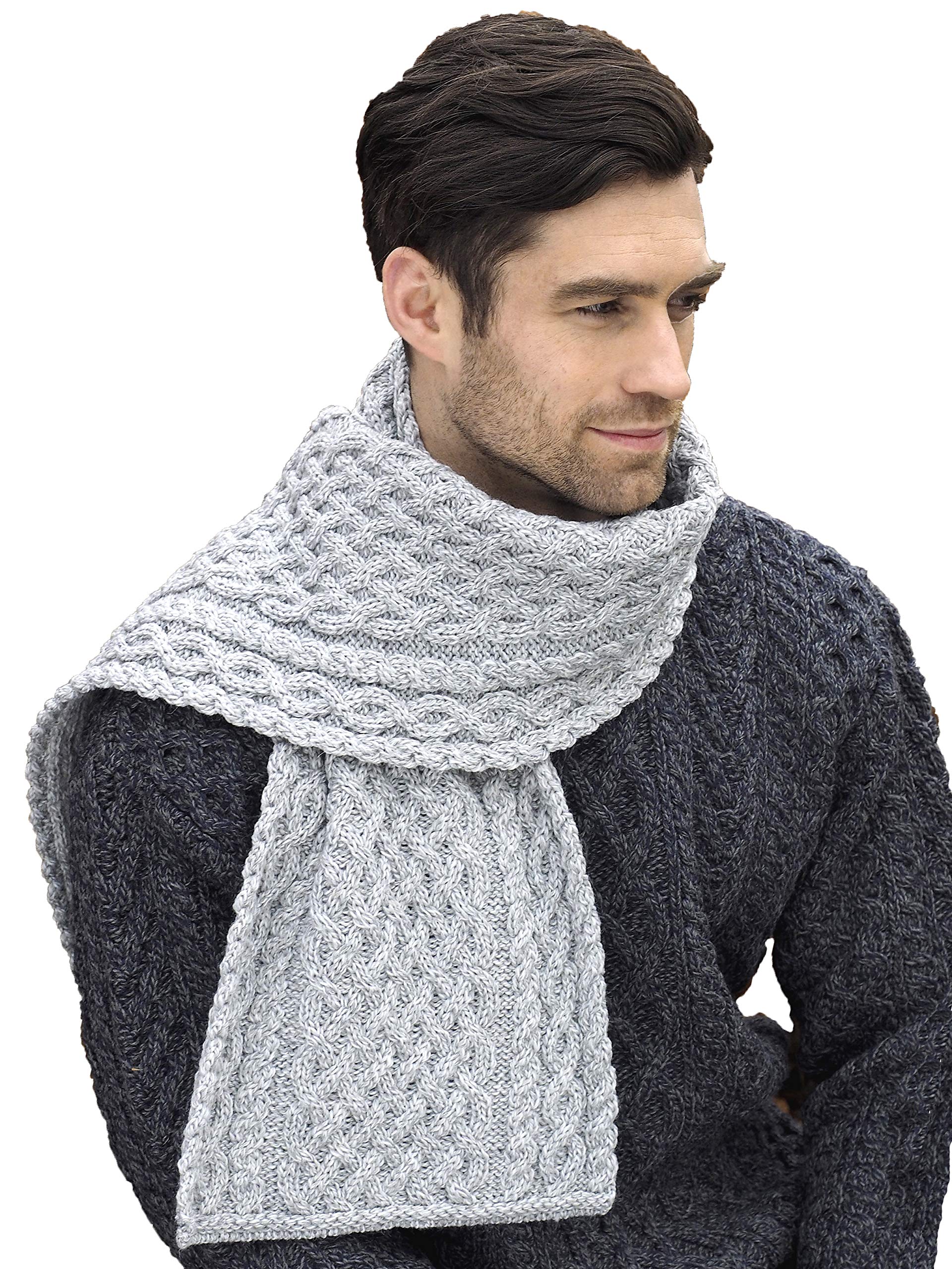 Aran CraftsIrish Soft Cable Knitted Trellis Pattern Scarf (100% Merino Wool)