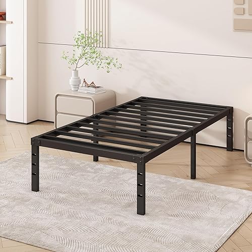 Miniatura 5 de Kix Nox Marco de cama de metal de 18 pulgadas, no necesita somier, espacio de almacenamiento debajo de la cama, cama resistente, antideslizante, sin