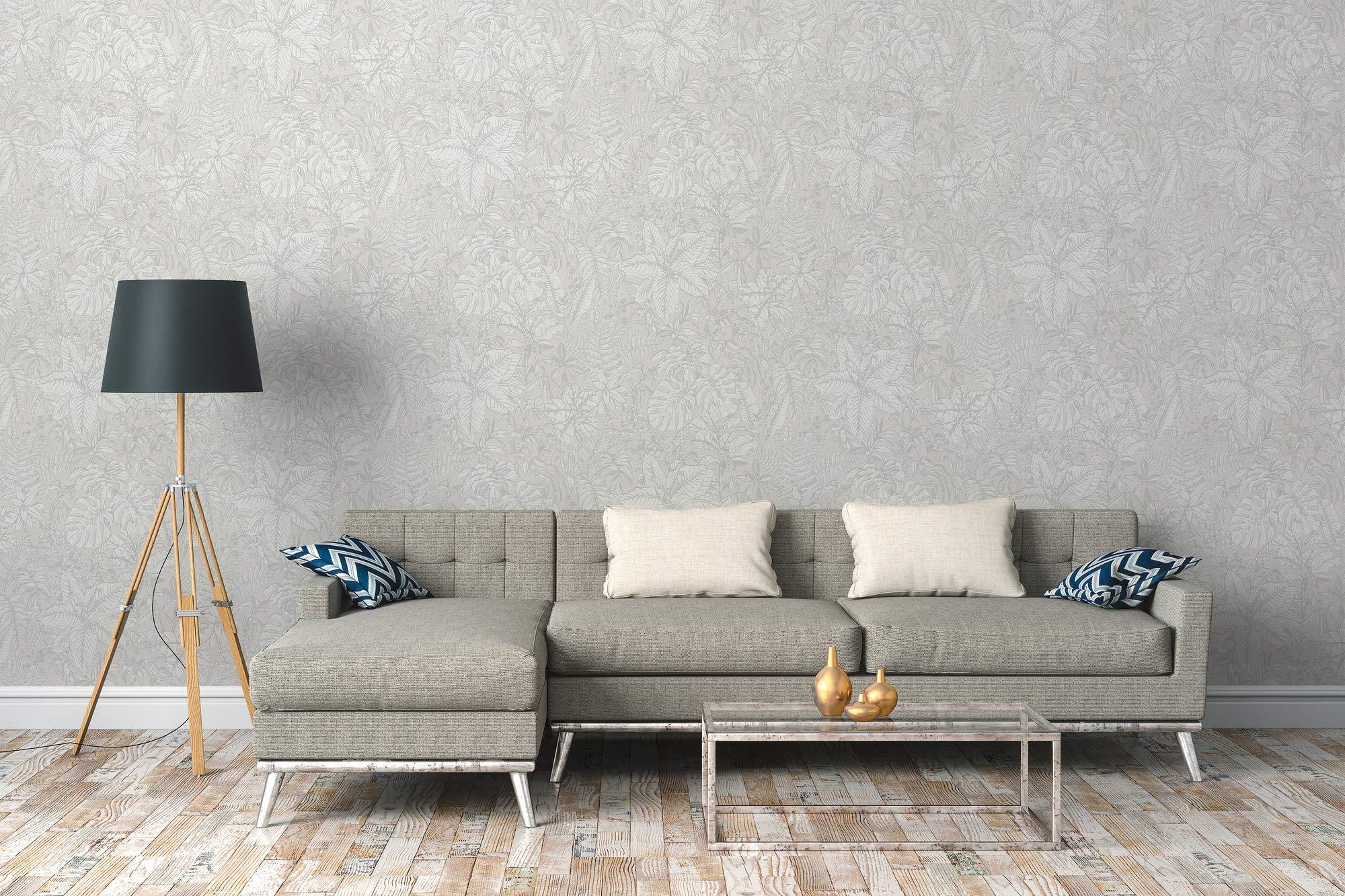 A.S. Création Papel Pintado Tropical Papel pintado tejido no tejido 10.05 m x 0.53 m Gris Blanco Fabricado en Alemania 375201 37520-1