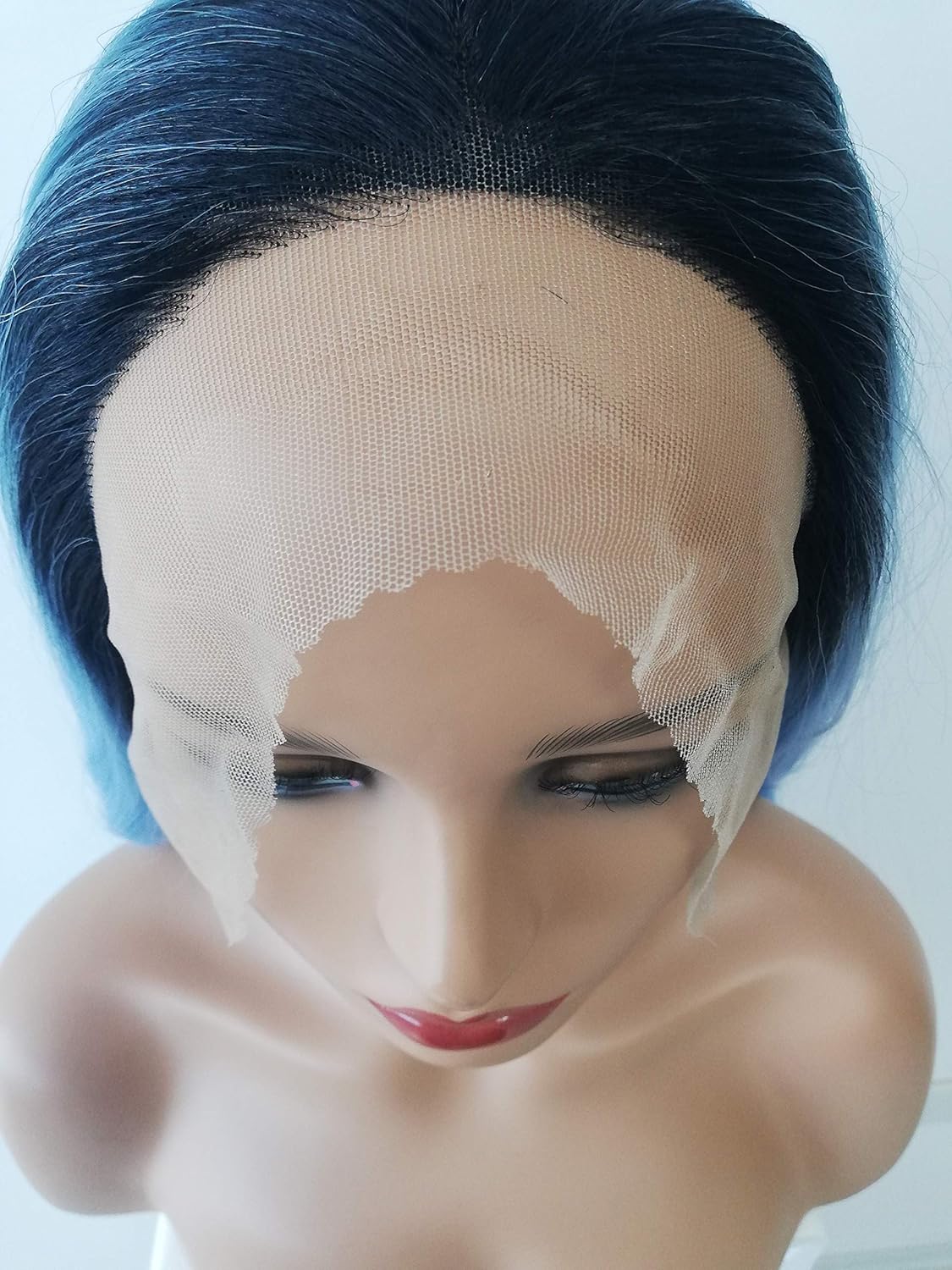 Blue Lace Front Wigs for Women Dark Roots Ombre Pastel Blue Long Straight Synthetic Wig Natural Hairline Glueless Heat Resistant Fiber Hair Daily Costume Make Up 24inch