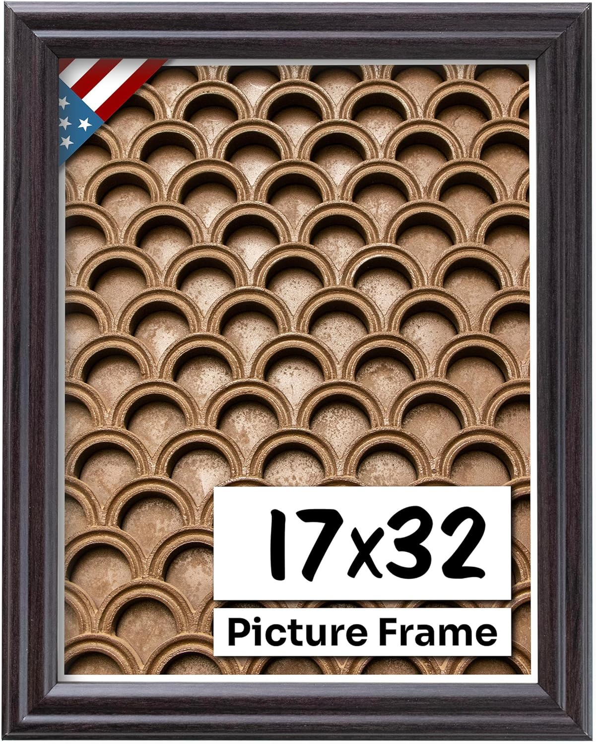 Coffee Brown 17x32 Picture Frame .75" Inch Wide - Dark Brown Wall Decor Handmade Solid Wood Frames with Preinstalled Hangers and UV Blocking Plexiglass 32x17 Frame