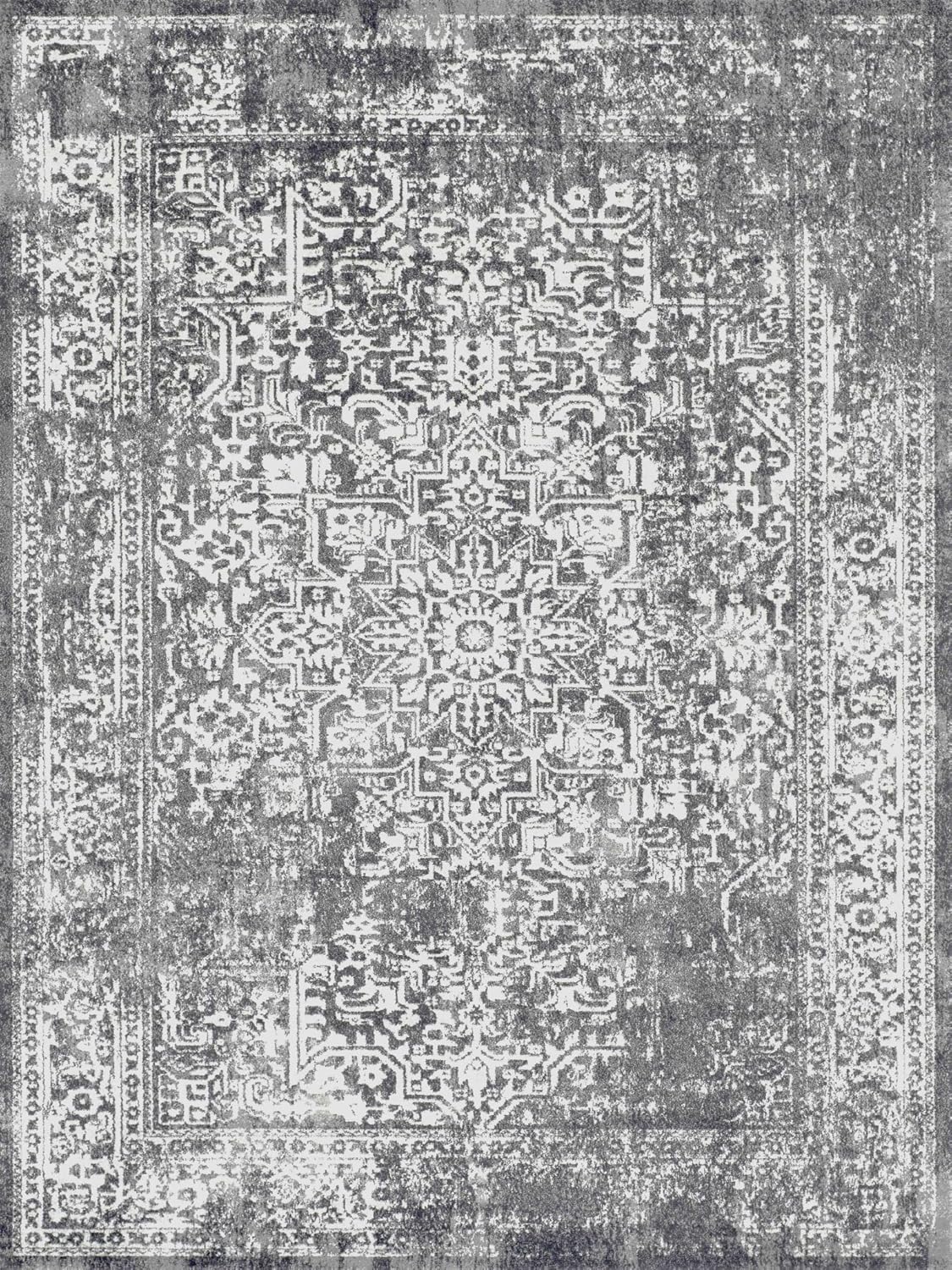vivorug 6x9 area rugs, stain resistant washable rug for living room, vintage-inspired grey rug grey/ivory 6' x 9' (rectangular)