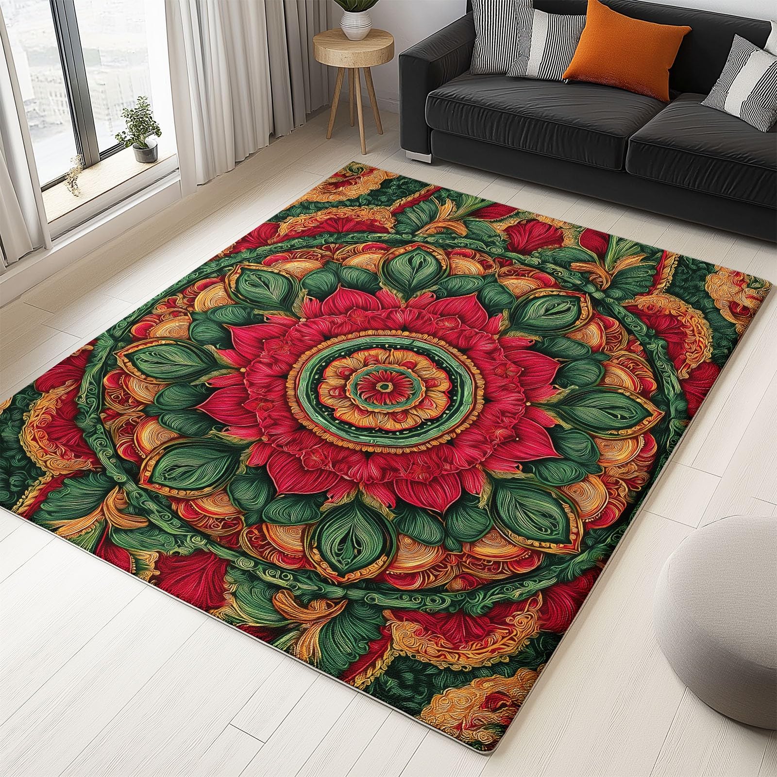 Tapis fleurs mandala multicolore 180x240cm à poils ras ultra moelleux