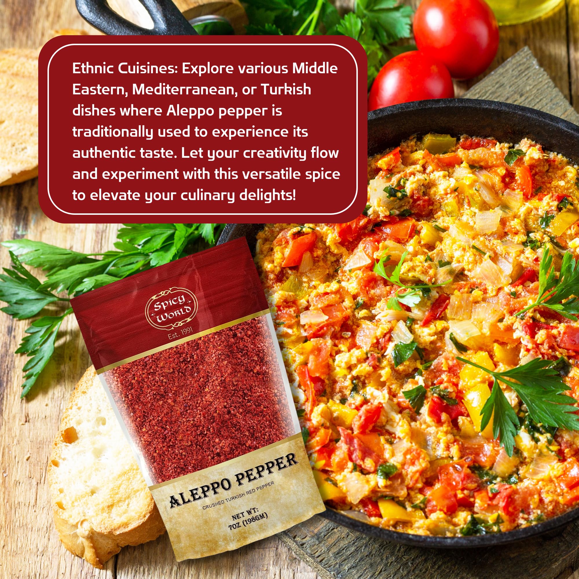 Aleppo Pepper 7 oz – Halaby Turkish Chili Pepper – Premium Crushed Pepper Flakes by Spicy World