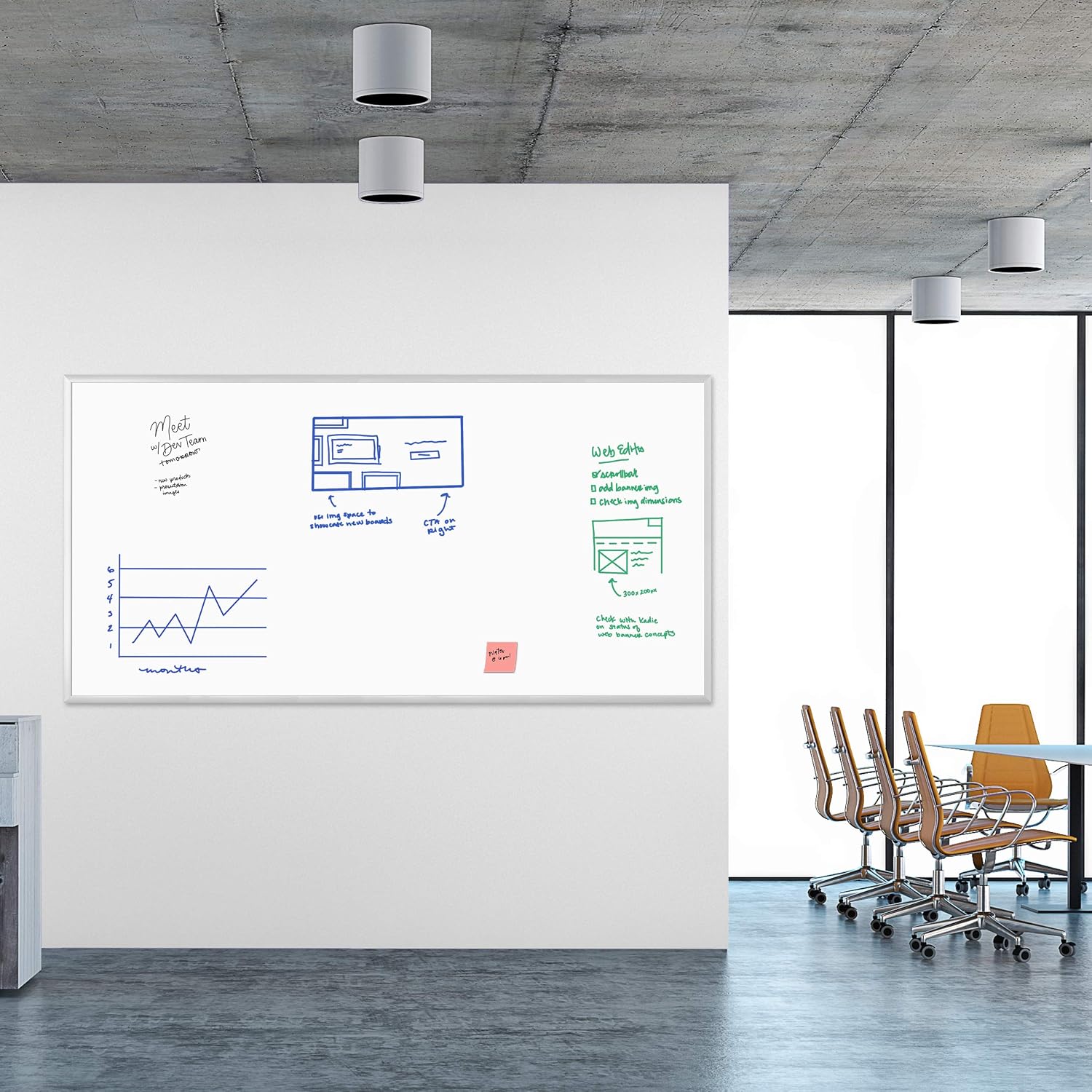 U Brands Melamine Dry Erase Board White Board, 96" x 48" Inches, Silver Aluminum Frame