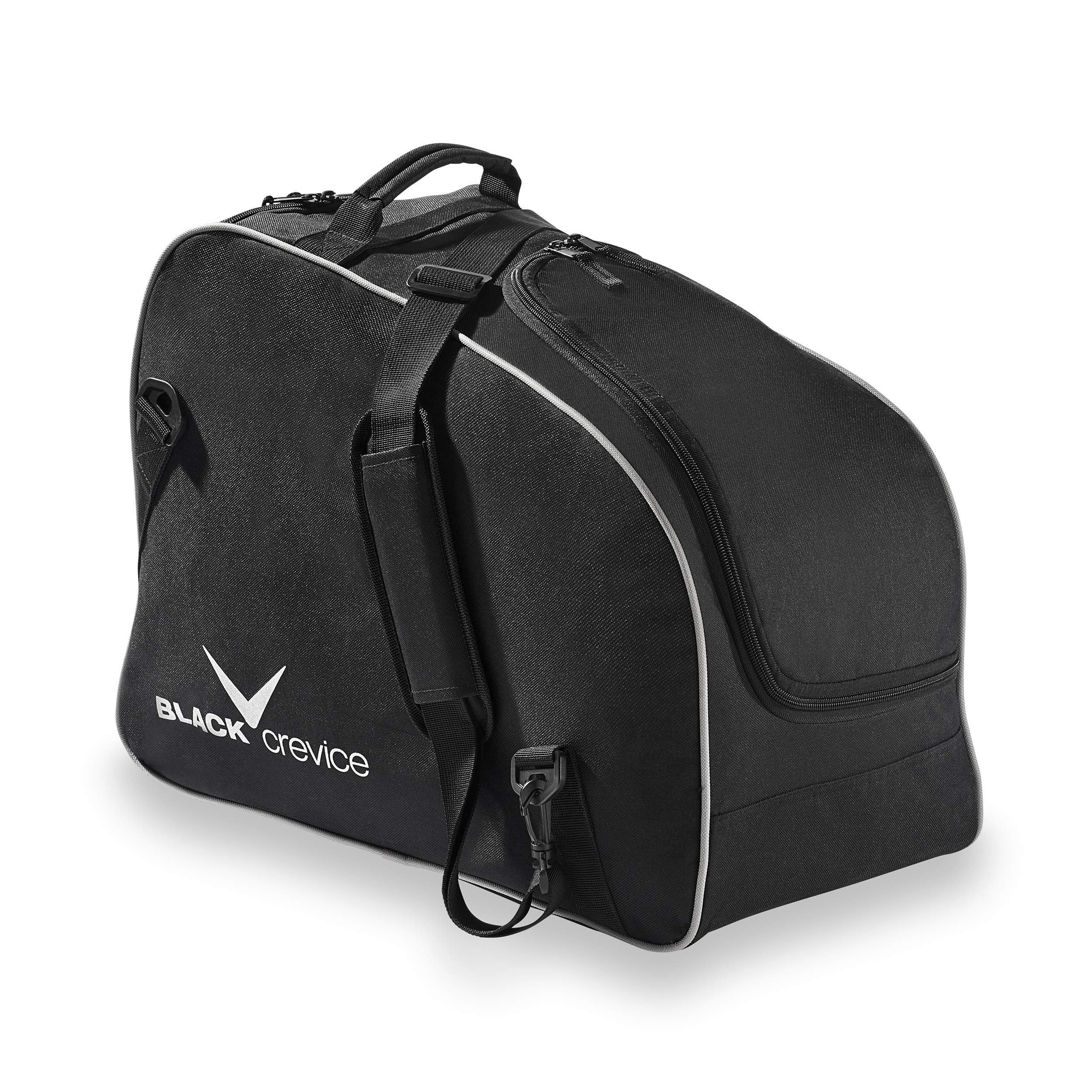 Black Crevice Bolsa para Botas y Casco de esquí I Bolsa para Botas de esquí/Snowboard y Casco Ajustable con Gran Compartimento Principal y secundario con Cremallera I tamaño: 53x26x39cm