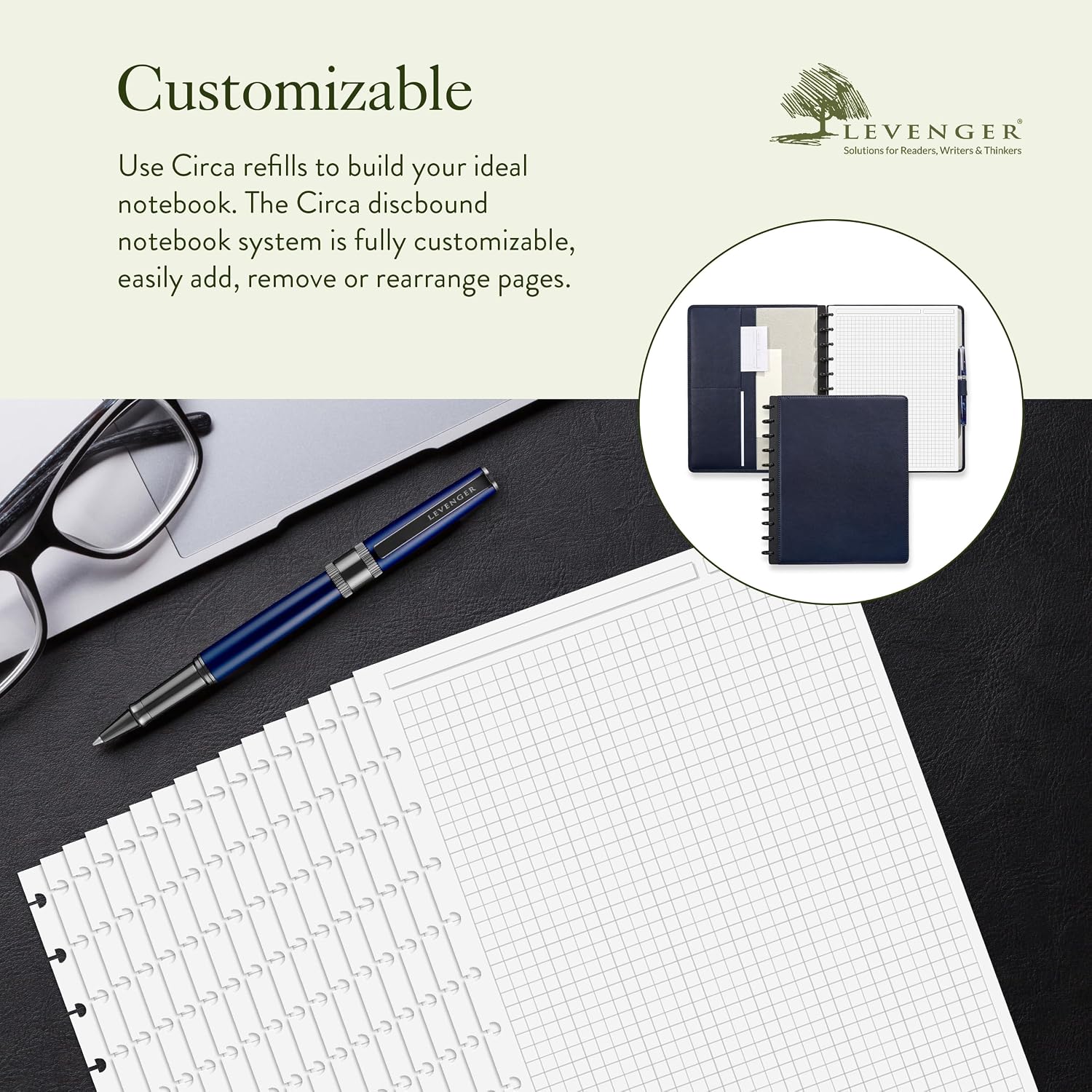 Levenger Circa Full-Page Grid Refills Discbound Paper Refill, Disc Notebook Inserts, 100 Sheets, Letter