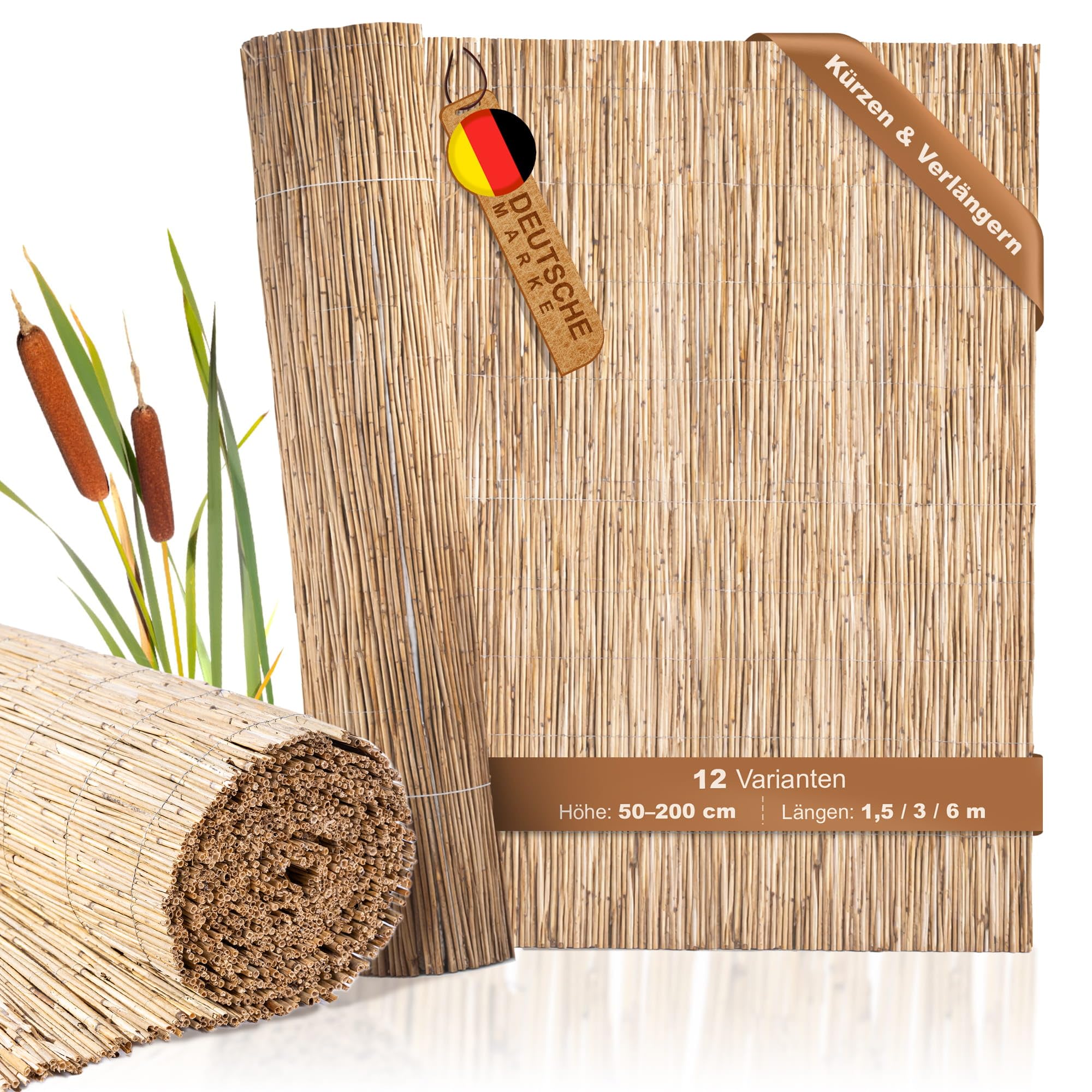 BooGardi Schilfmatte · Balkonsichtschutz in 12 Größen (90-200cm) · Schilfrohrmatte 160 x 600 cm wetterfest · Balkon Sichtschutz Garten, Terrasse und Zaun · Sichtschutzmatte 160cm hoch