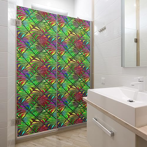 Miniatura 51 de Película decorativa de privacidad para ventana de arcoíris, película decorativa de adherencia estática para baño, oficina en casa, bloqueo UV, 17.7