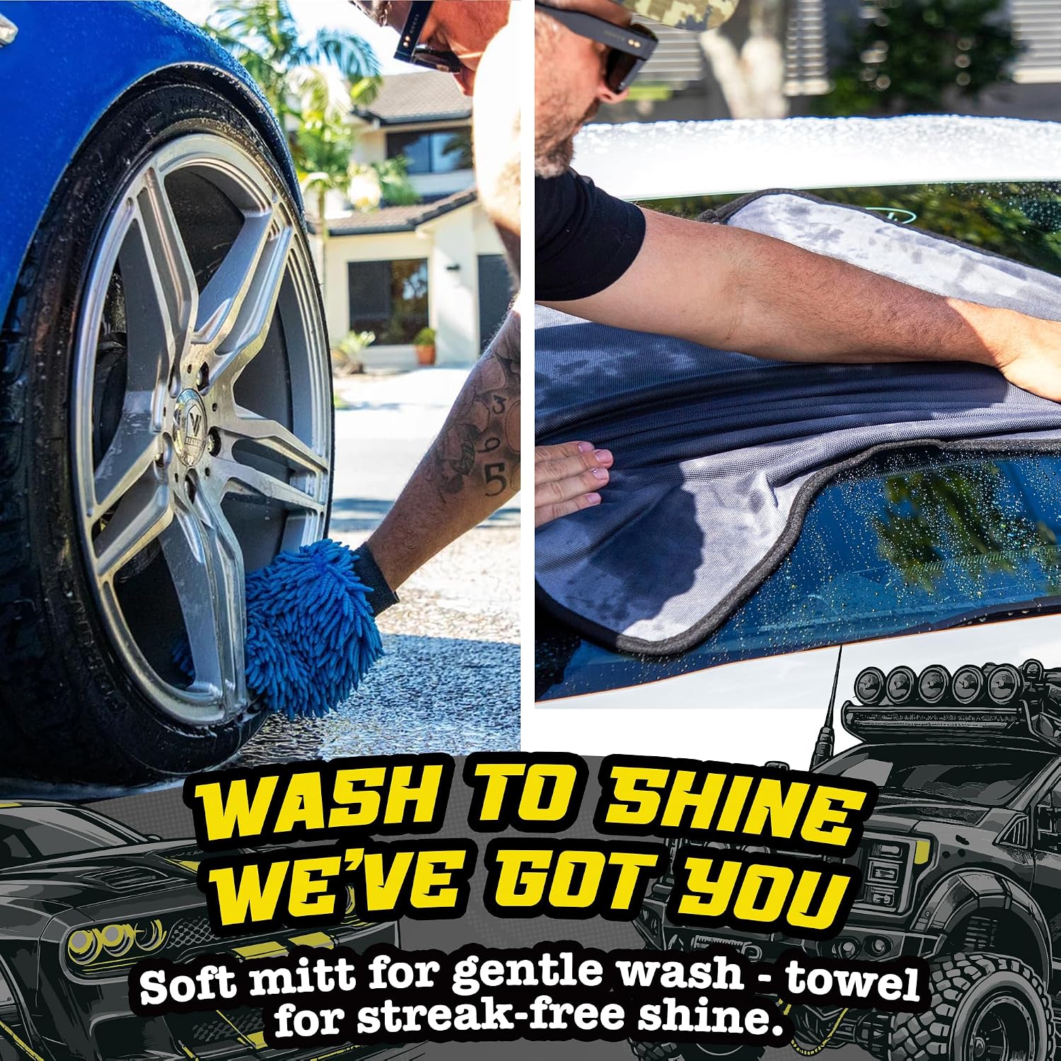 Salty Captain Microfibre Mitt & Towel Set – Ultra-Soft Wash Mitt for Scratch-Free Cleaning – XL Car Drying Towel for Streak-Free Shine – Interior & Exterior Car Detailing Kit