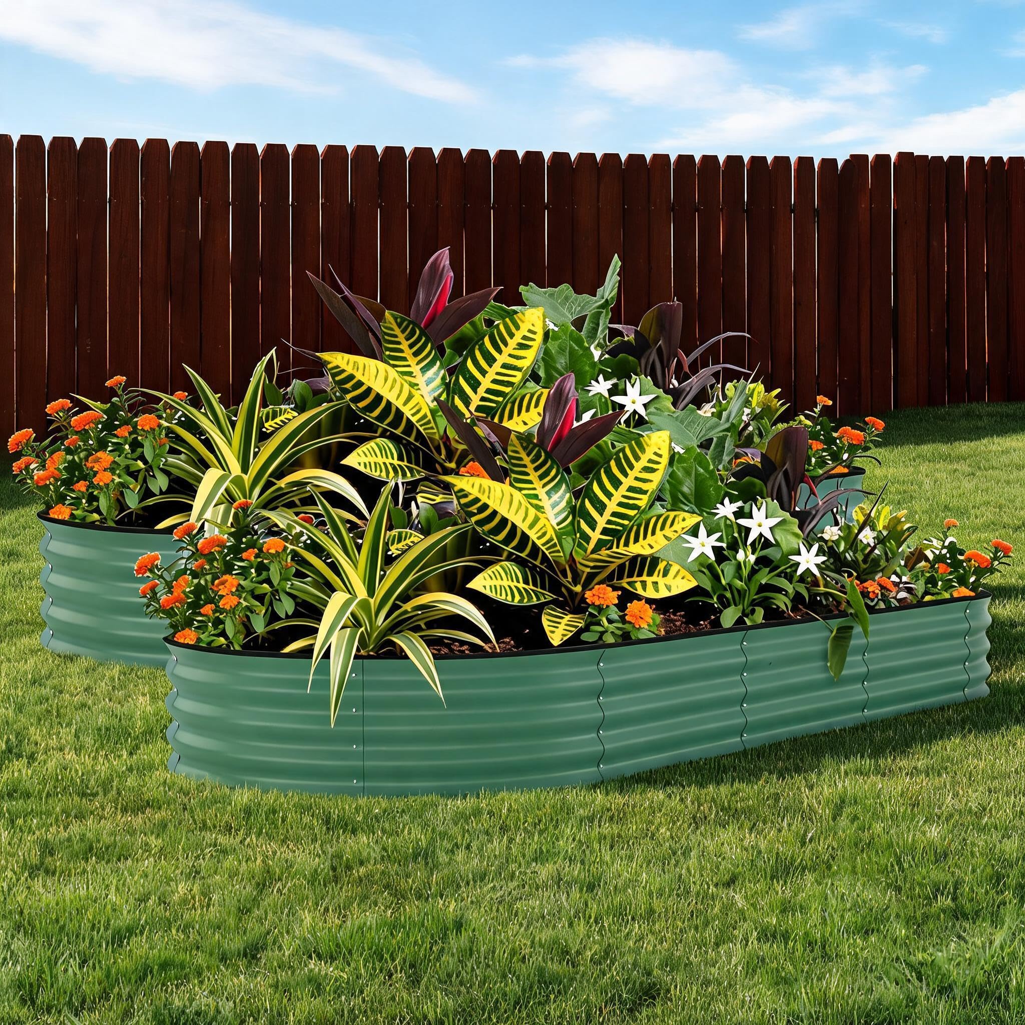 Aptliton 2-Pack Galvanized Steel Oval Raised Garden Beds, Open-Bottom Metal Planter Boxes, Rust & Corrosion Resistant, Easy Assembly, Safety Anti-Cut Edges - Green, 240x120x45cm
