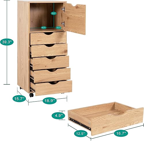 Miniatura 113 de Naomi Home Cómoda de 5 cajones para dormitorio, alta y elegante, con ruedas y estantes de almacenamiento, pequeña para guardarropa, para maquillaje,