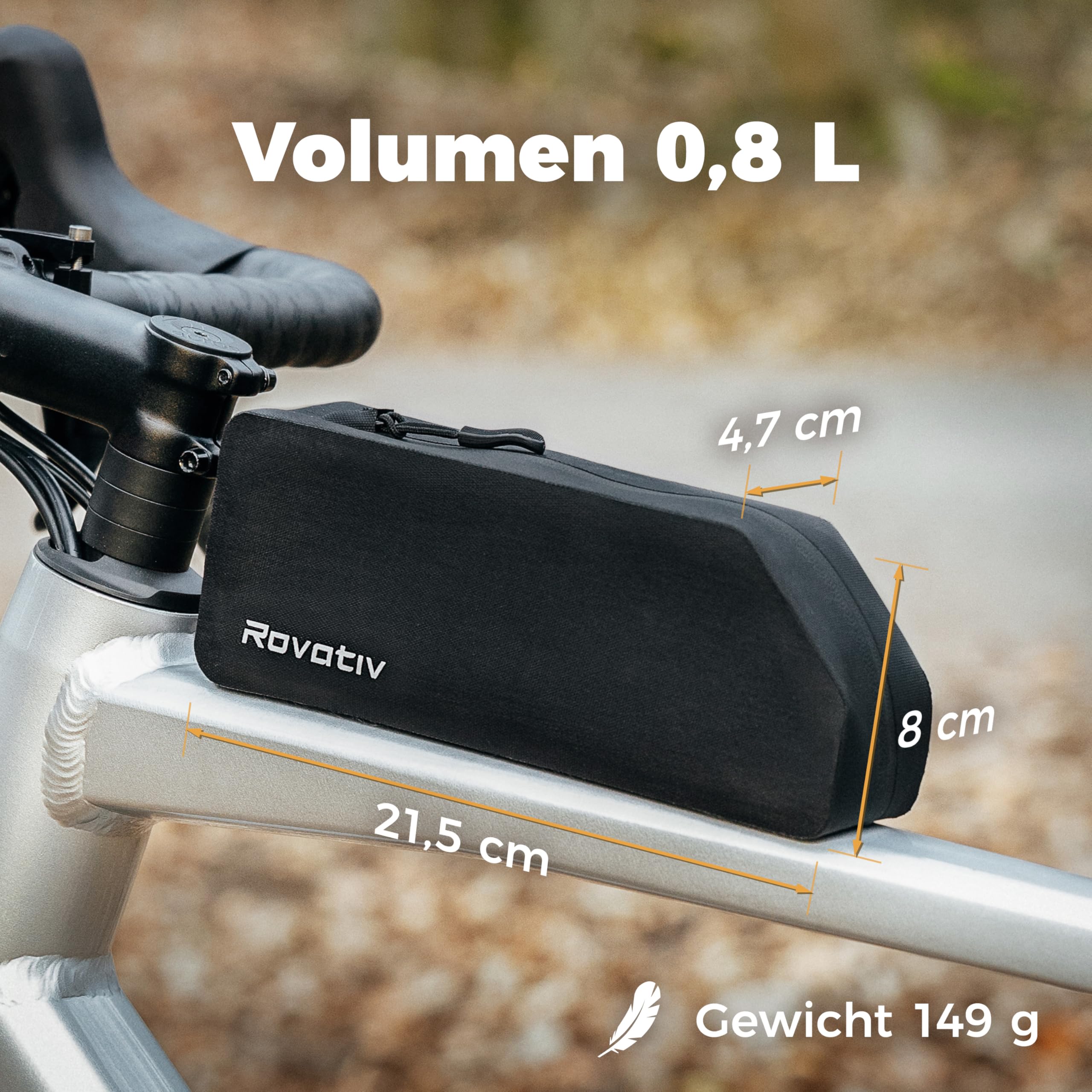 Rovativ® Bikepacking Oberrohrtasche [0,8 Liter] 100% Wasserdicht – anschraubbar & wasserdicht – Gravelbike