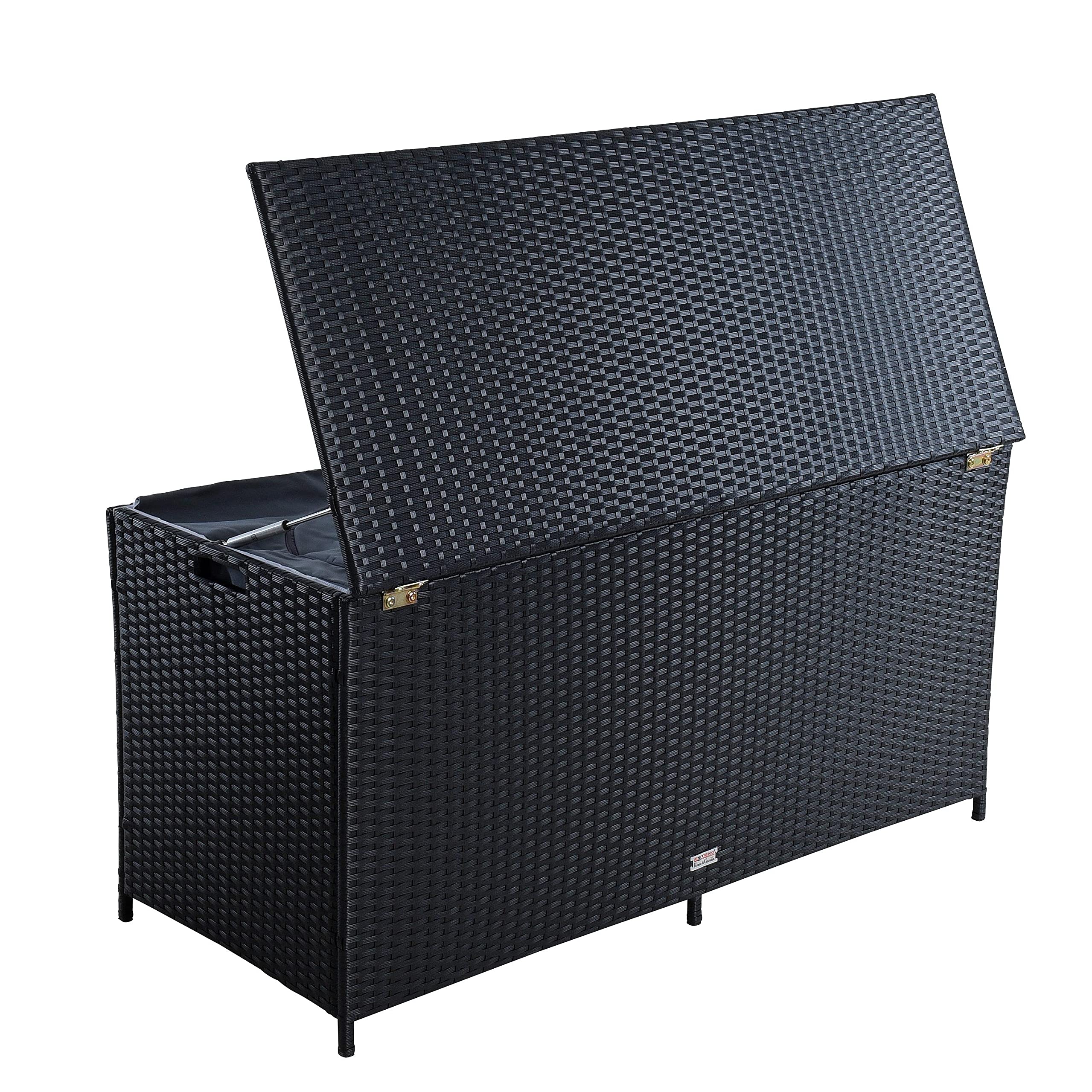 ESTEXO Polyrattan Auflagenbox Kissenbox Gartenbox Gartentruhe Aufbewahrungsbox Auflagentruhe Aufbewahrungstruhe Kissentruhe (Schwarz)