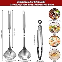 Vista 5 de Juego de cucharón y colador para ollas calientes – Shabu Shabu Shabu Kit de accesorios para ollas calientes, cucharas y cucharas de acero inoxidable