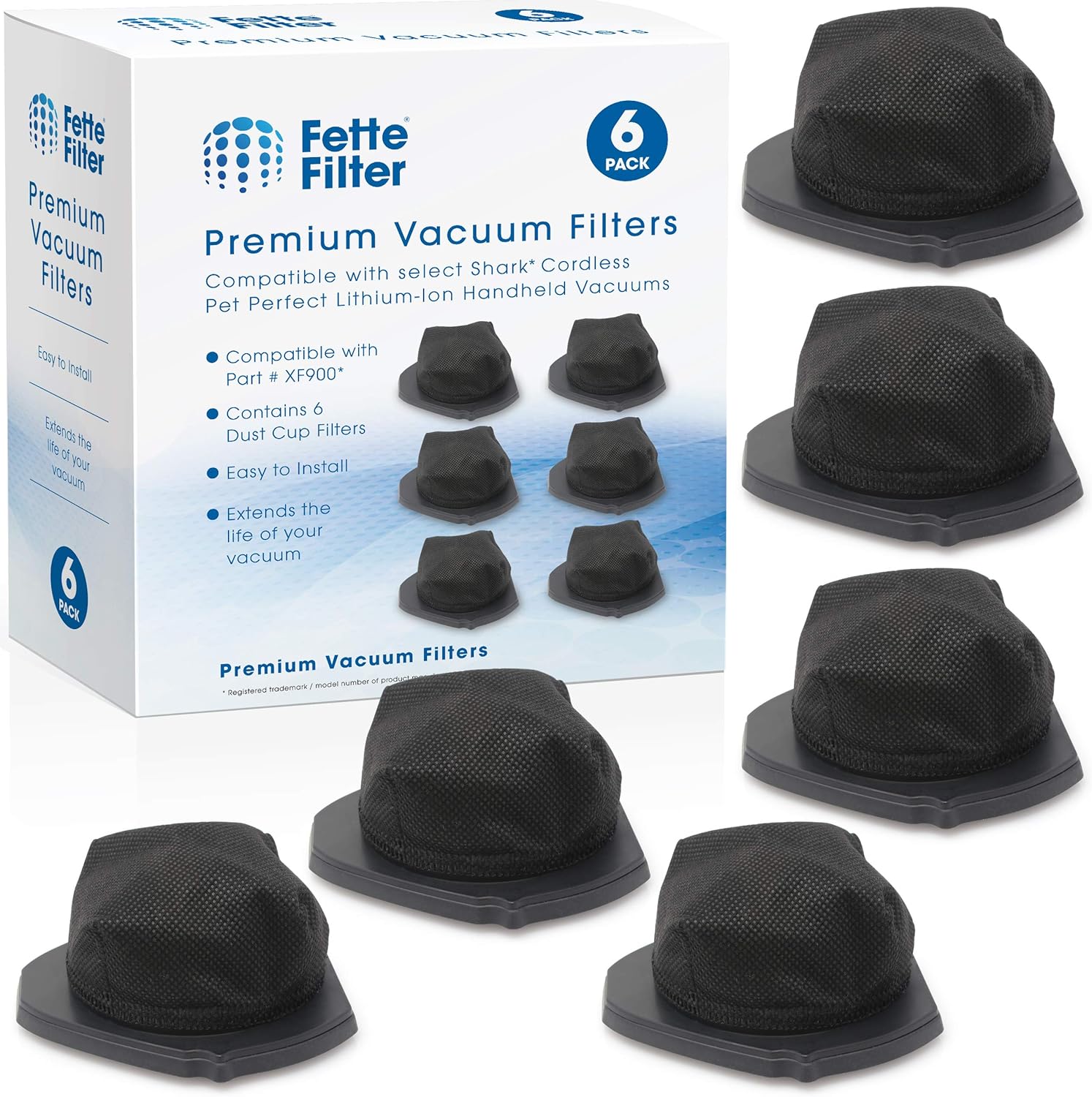 Fette Filter – Pack of 6 Dust Cup Filter Vacuum Filter Compatible with Shark Cordless Pet Perfect Lithium-Ion Handheld Vacuums Models LV900, LV901, LV901C Compare to Part # XF900.