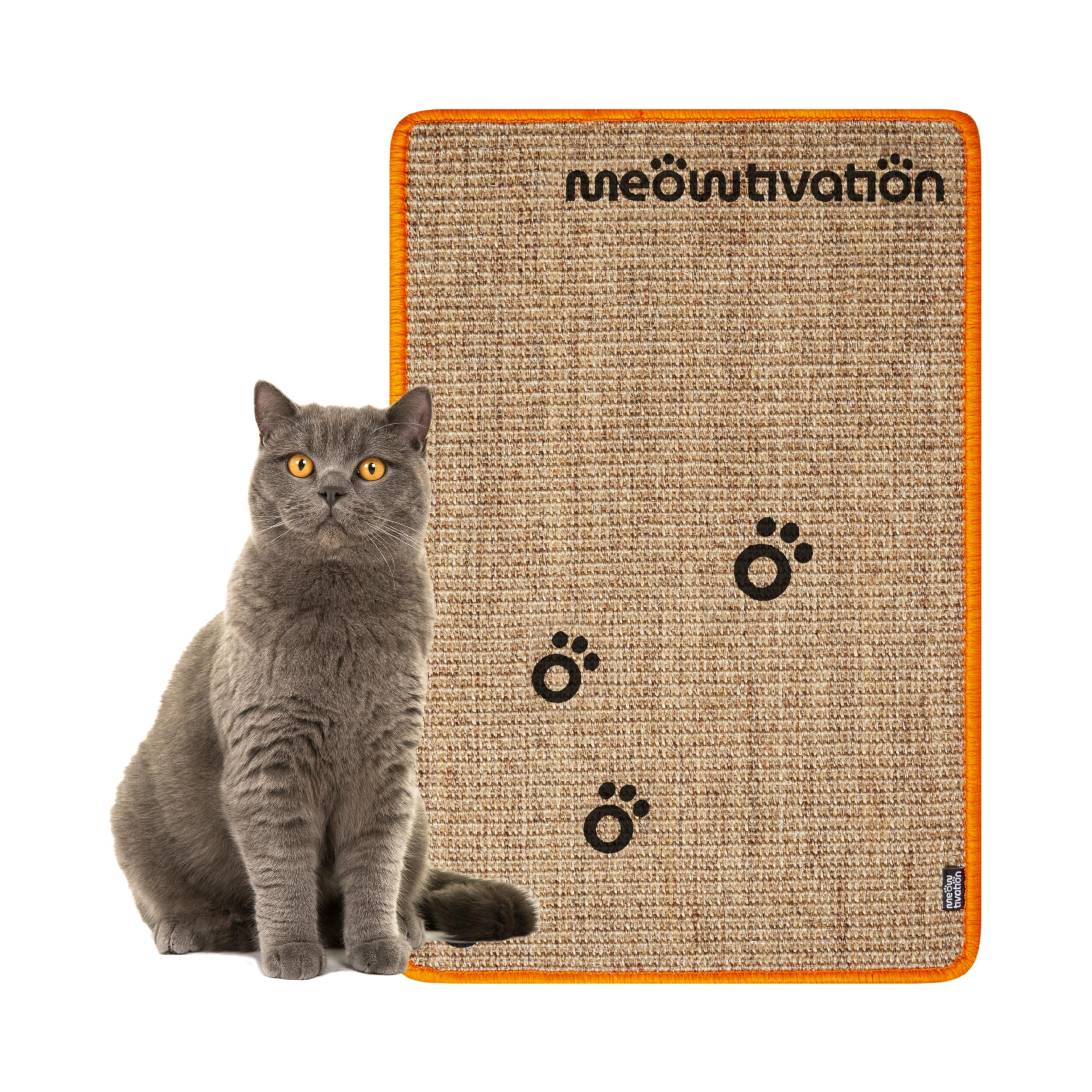 Tapis griffoir pour Chats – Tapis en sisal Naturel, résistant et Multifonction, avec Motif Empreintes, Accessoire Robuste et décoratif (Orange, 60 x 40 cm)