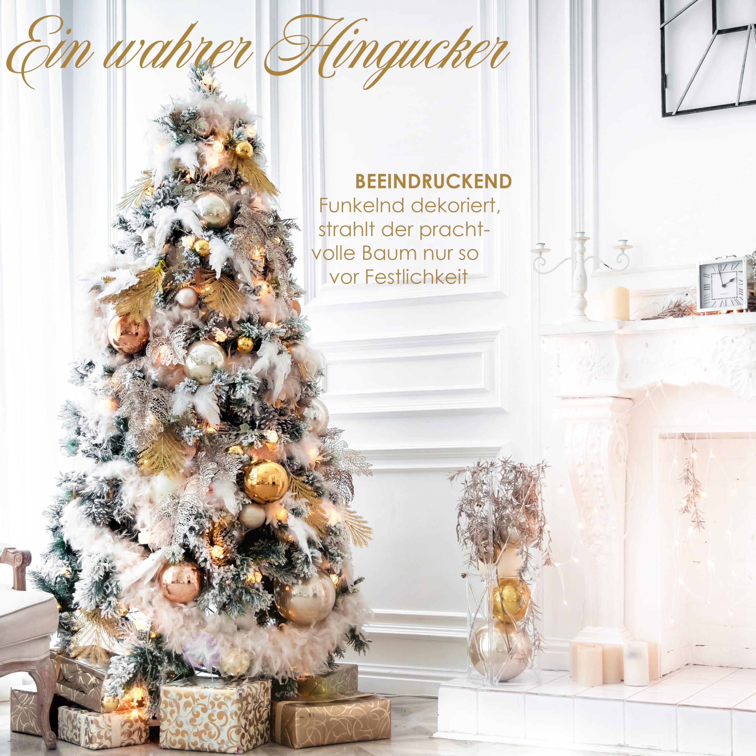 KESSER® Weihnachtsbaum künstlich 140 cm Schneezauber – Tannenzweige wie echt – naturgetreuer Tannenbaum mit Ständer, dichtes Bäumlein, realistischer Pine Tree, Weihnachtsdeko, Christbaum, Dunkelgrün