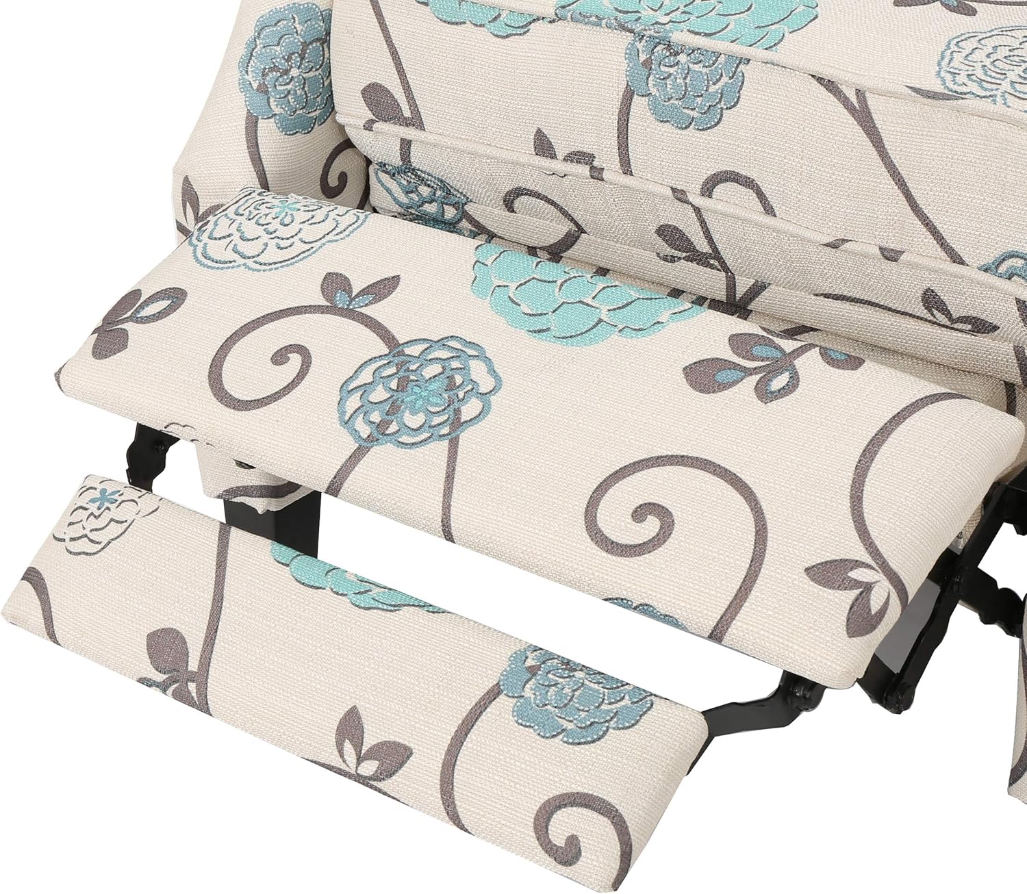 Christopher Knight Home Ellyn Fabric Recliner (Set of 2), Light Beige with Blue Floral, Dark Brown