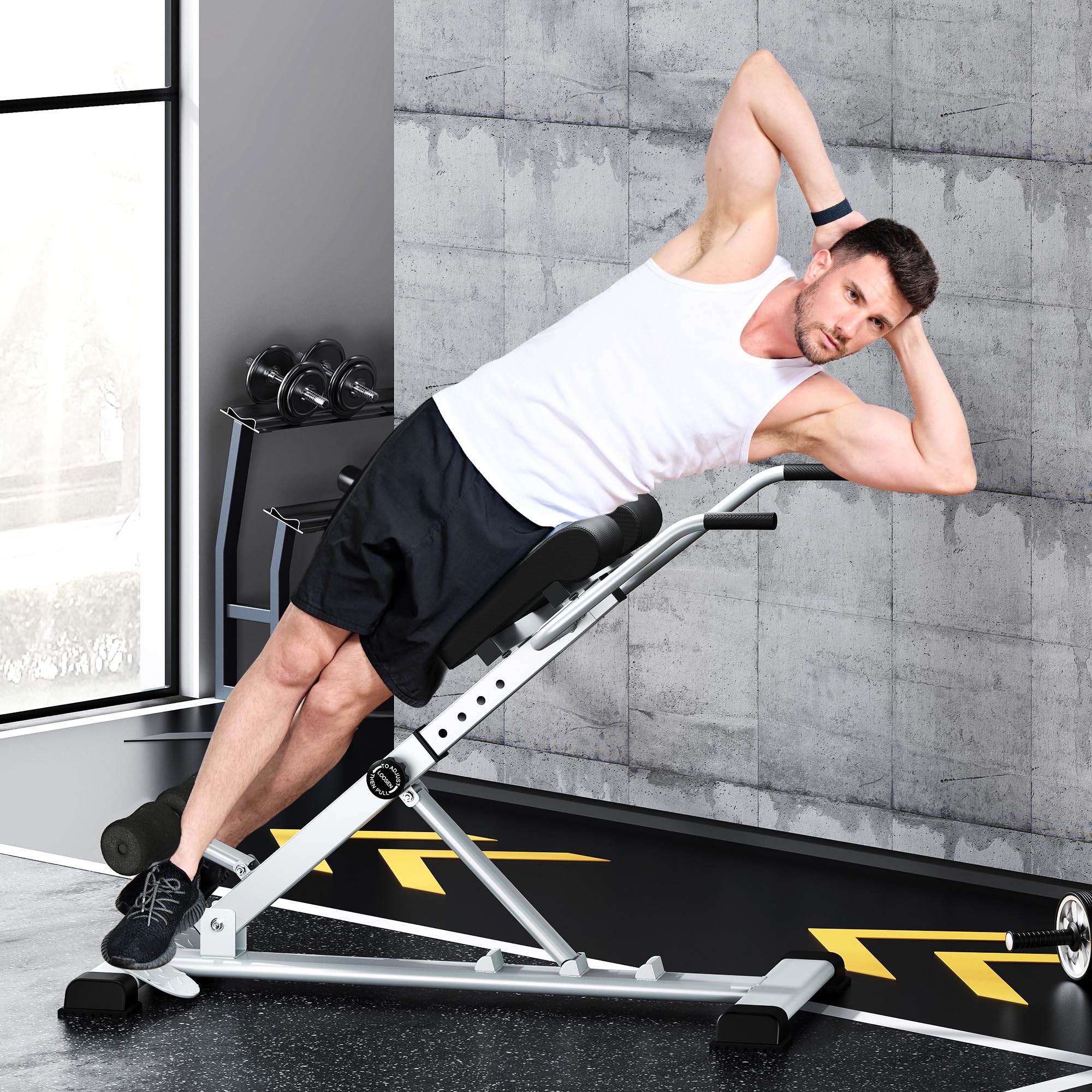 SogesPower Banco de Hyperextensión,Sillas Romanas Banco Romano, Máquina de Extensiones Lumbares, Máquina de Hyperextensión Ajustable y Plegable para Gimnasio en Casa