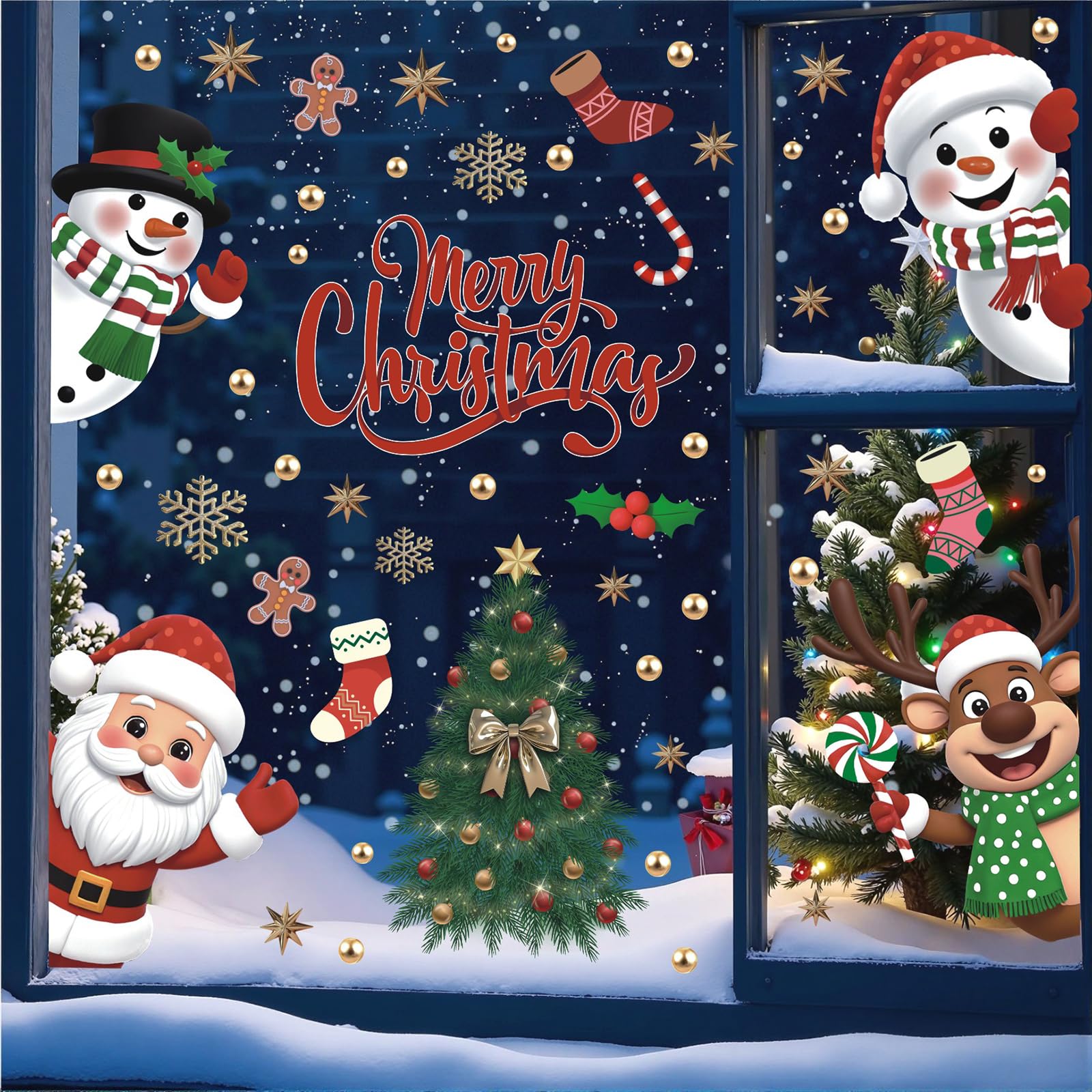 KAIRNE Natural Winter Window Stickers Pine Branch Bird Xmas Glass Clings โ image 1