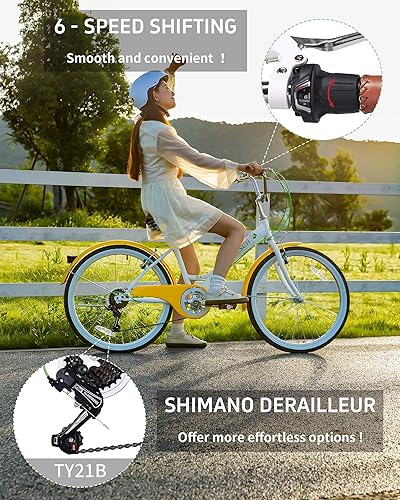 Miniatura 2 de Bicicleta híbrida de playa de 6 velocidades de 24 pulgadas para niñas de más de 8 años de edad, bicicleta para niños con doble freno en V asiento