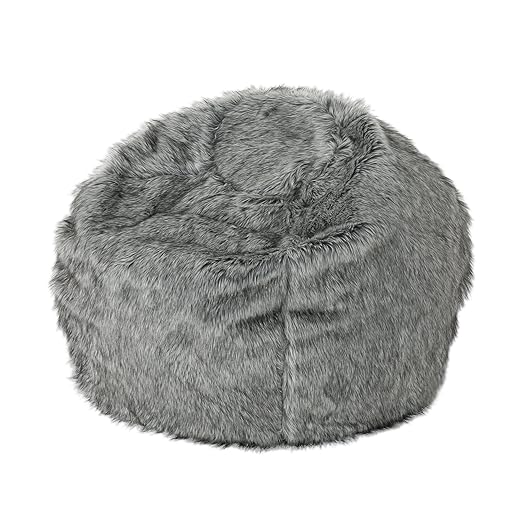 Christopher Knight Home Laraine Furry Glam Dark Light Grey Streak Faux Fur 3 Ft. Bean Bag, Small