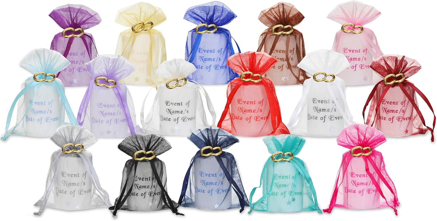 Personalised Wedding Favour Candle, Gold Rings (Lilac Bag