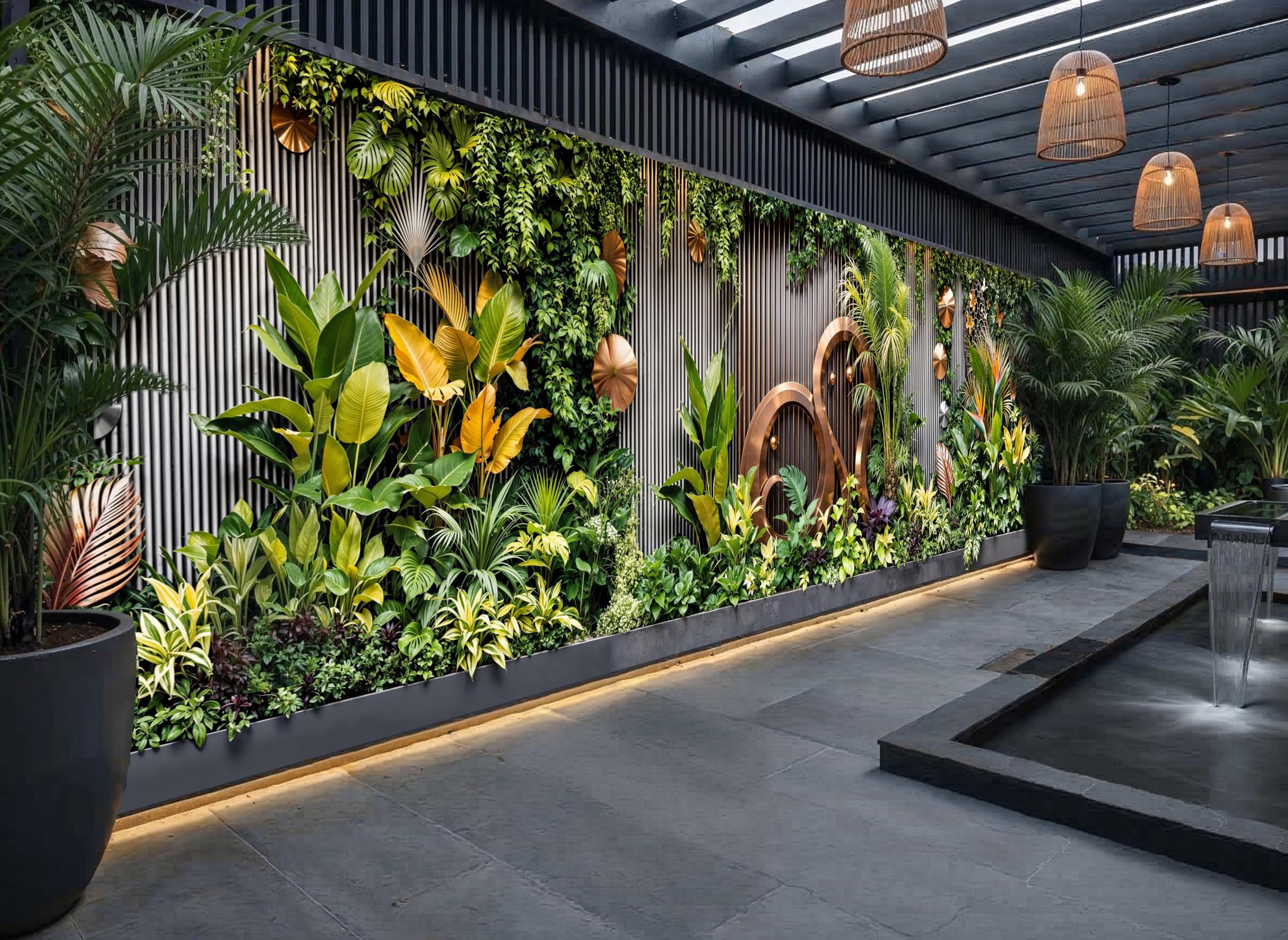Mural Gardens Modern Tropical Oasis Garden Mural Curtain Waterproof Outdoor Tapestry Vertical Wall Art Botanical Luxury Backdrop W600Cm H180Cm from B&Q