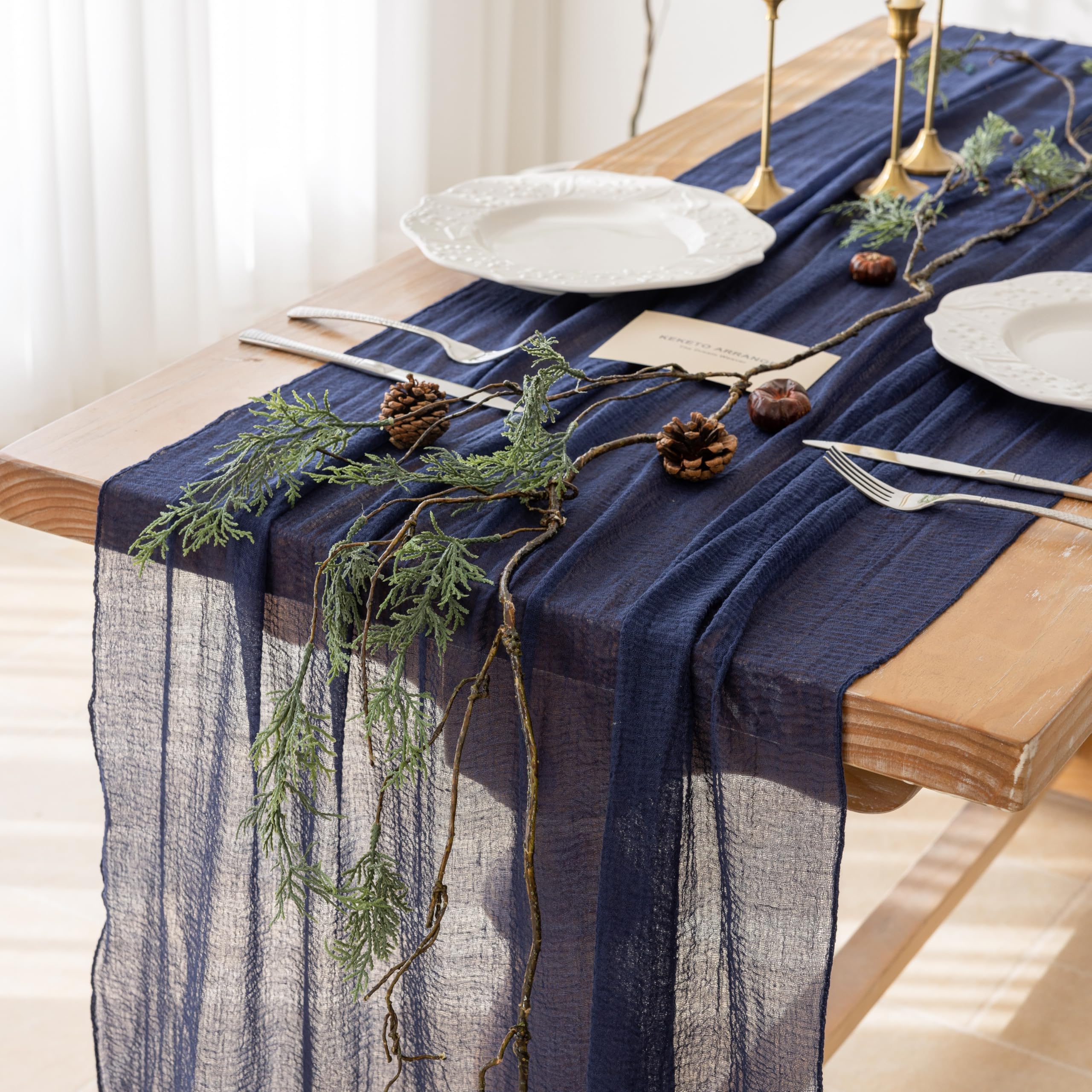 Navy Cheesecloth Table Runner 120 Inches Fall Summer Boho Decorations