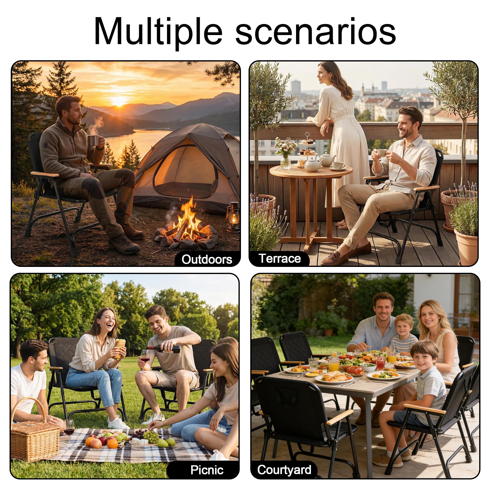 Campingstuhl 2er Set, Campingstuhl Faltbar 150 kg, Camping Sessel Klappbar Kleiner mit Kernbuche Armlehne, Campingstühle aus 600D Oxford-Gewebe, Picknick Stuhl für Camping Garten Terrasse (2, Schwarz)