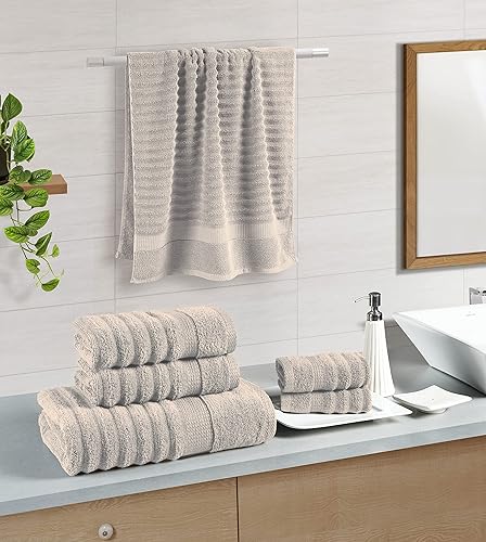 Miniatura 2 de LANE LINEN - Juego de 6 toallas acanaladas de lujo, 100% algodón, cero torsión, texturizadas, absorbentes y de secado rápido, 2 toallas de baño, 2