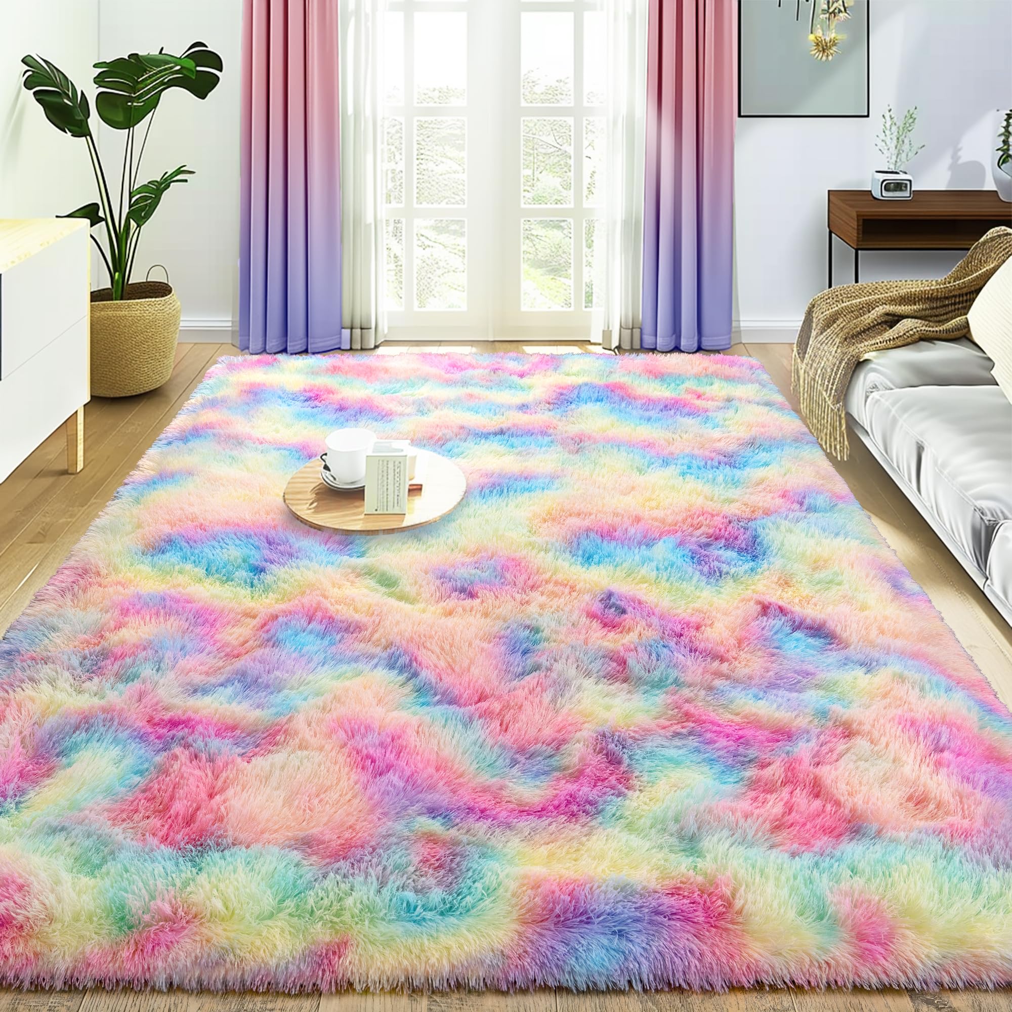 Super Fluffy Rug for Bedroom, 4x6 Shag Fuzzy Area Rug for Living Room Bedroom, Plush Soft Carpet for Girls Boys Kids, Non Slip Throw Rugs for Dorm,