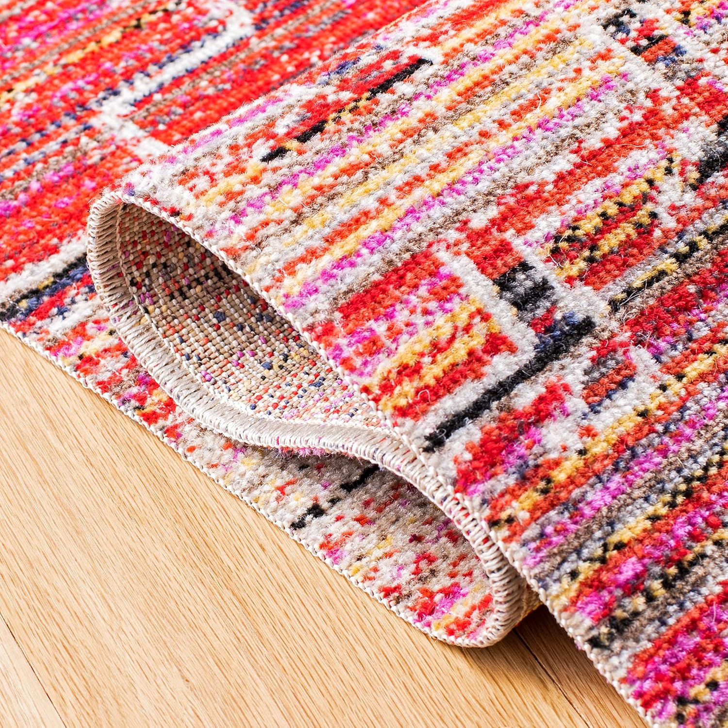 SAFAVIEH Washable Rug Outdoor Montage Collection - 2'3" x 8' Runner, Rust & Ivory, Non-Shedding & Easy to Clean, Ideal for Patio, Backyard, Mudroom (MTG241P)