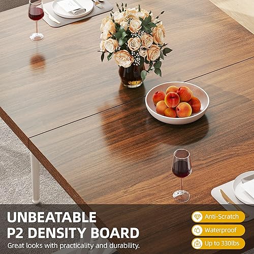 Miniatura 17 de DWVO Mesa de comedor moderna para 4 personas, mesa de cocina rectangular de 47 pulgadas con mesa de mármol sintético y patas geométricas doradas,