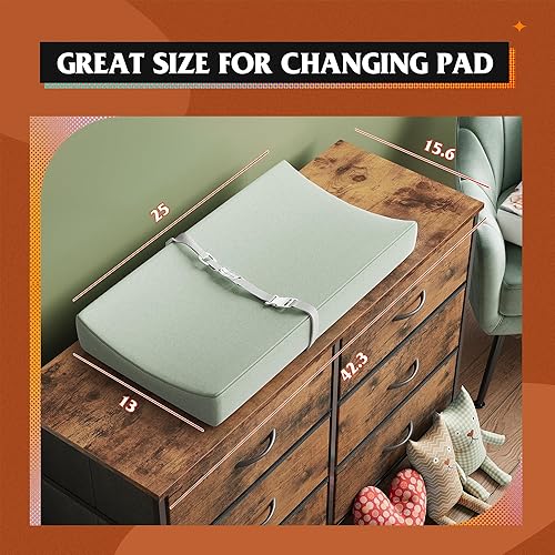 Miniatura 7 de WLIVE Cómoda para dormitorio con 6 cajones, cómoda ancha para TV de 50 pulgadas, con cajones de tela, marco de metal, parte superior de madera,