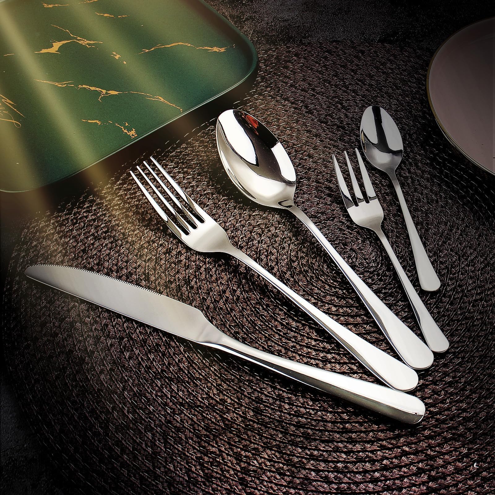 Juego de cubiertos para 12 personas, 60 piezas, juego de cubertería con cuchillo, tenedor, cuchara, cubiertos de acero inoxidable pulido espejo, apto para lavavajillas
