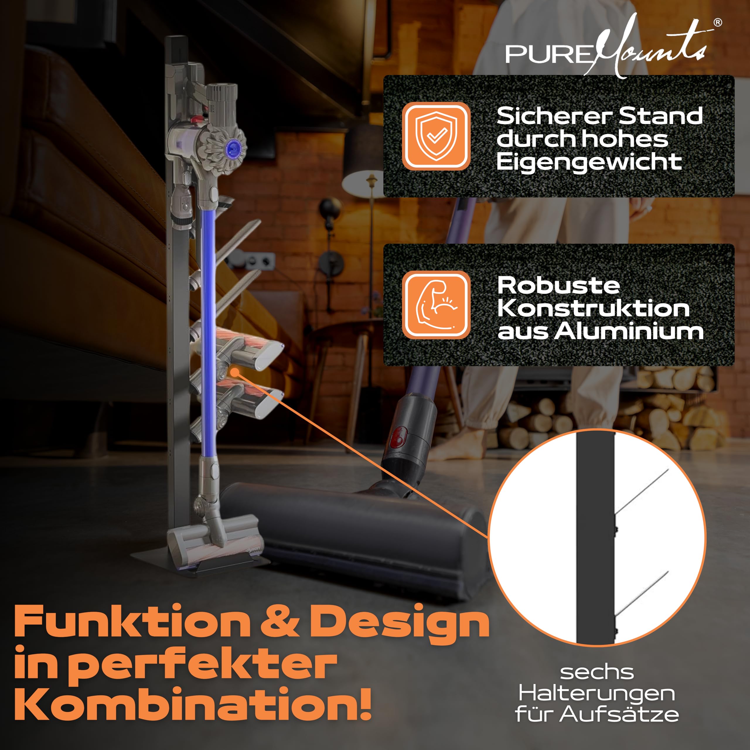 PureMounts Uchwyt do odkurzacza kompatybilny z Dyson Gen5, V15, V12, V11, V10, V8, V7, V6, uchwyt podłogowy, uchwyt na akcesoria, czarny