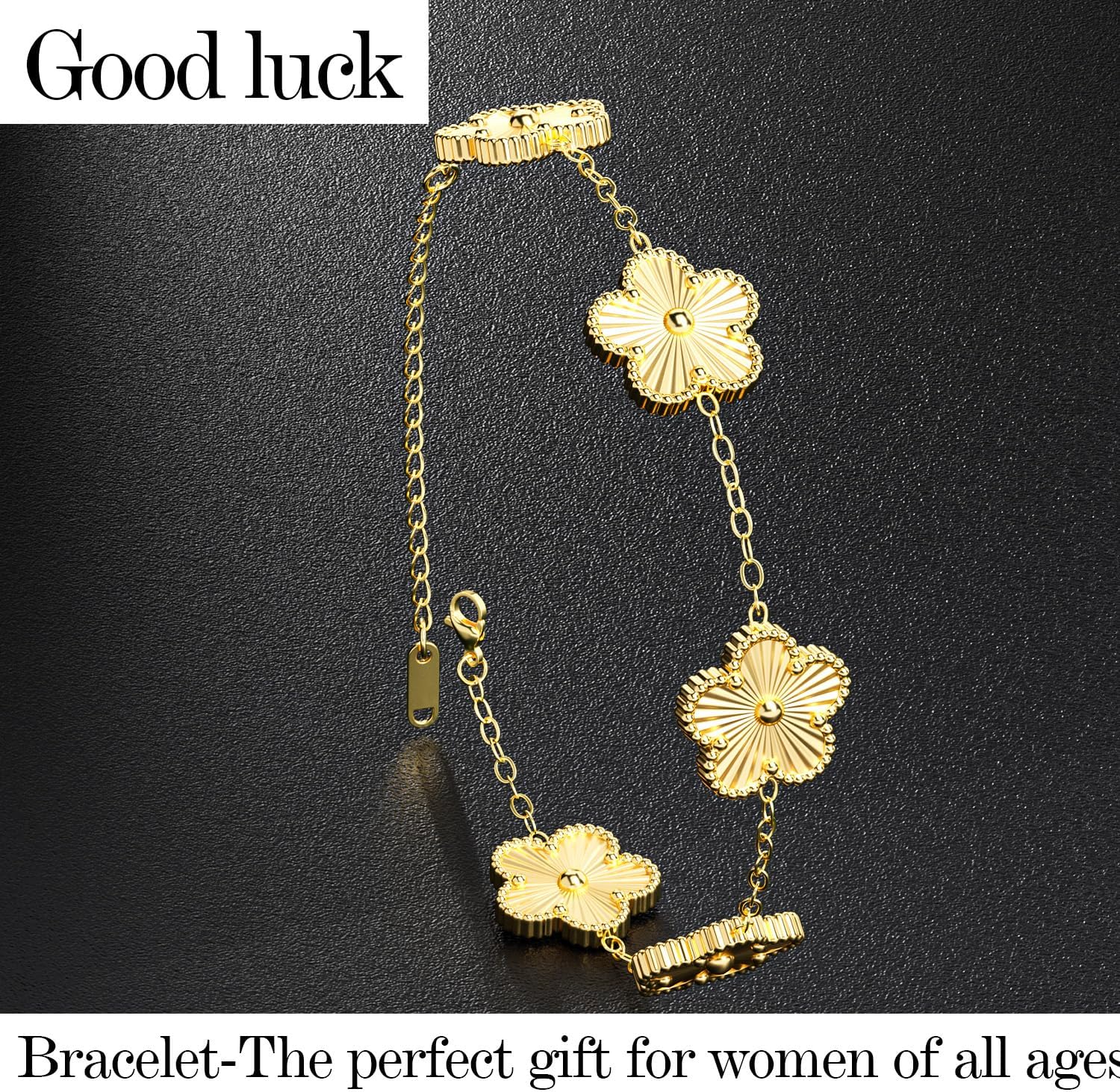 AICase 18K Gold Plated Clover Bracelet Dupes Bracelet Set for Women Flower Leaf Lucky Clover Bracelets Trendy Jewelry Birthday Gifts for Women/MoM/Friends - Image 3