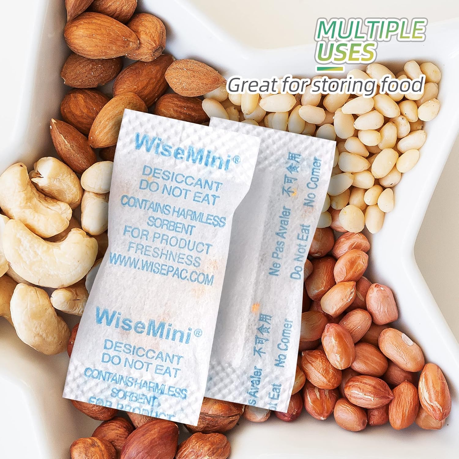 Wisesorb Silica Gel Packs, 0.5 Gram 2400 Pack Dessicant Packets for Storage, Color Indicating Silica Packets, Non-Woven Paper Moisture Absorbers for Food Storage, Food Grade Dehumidifiers