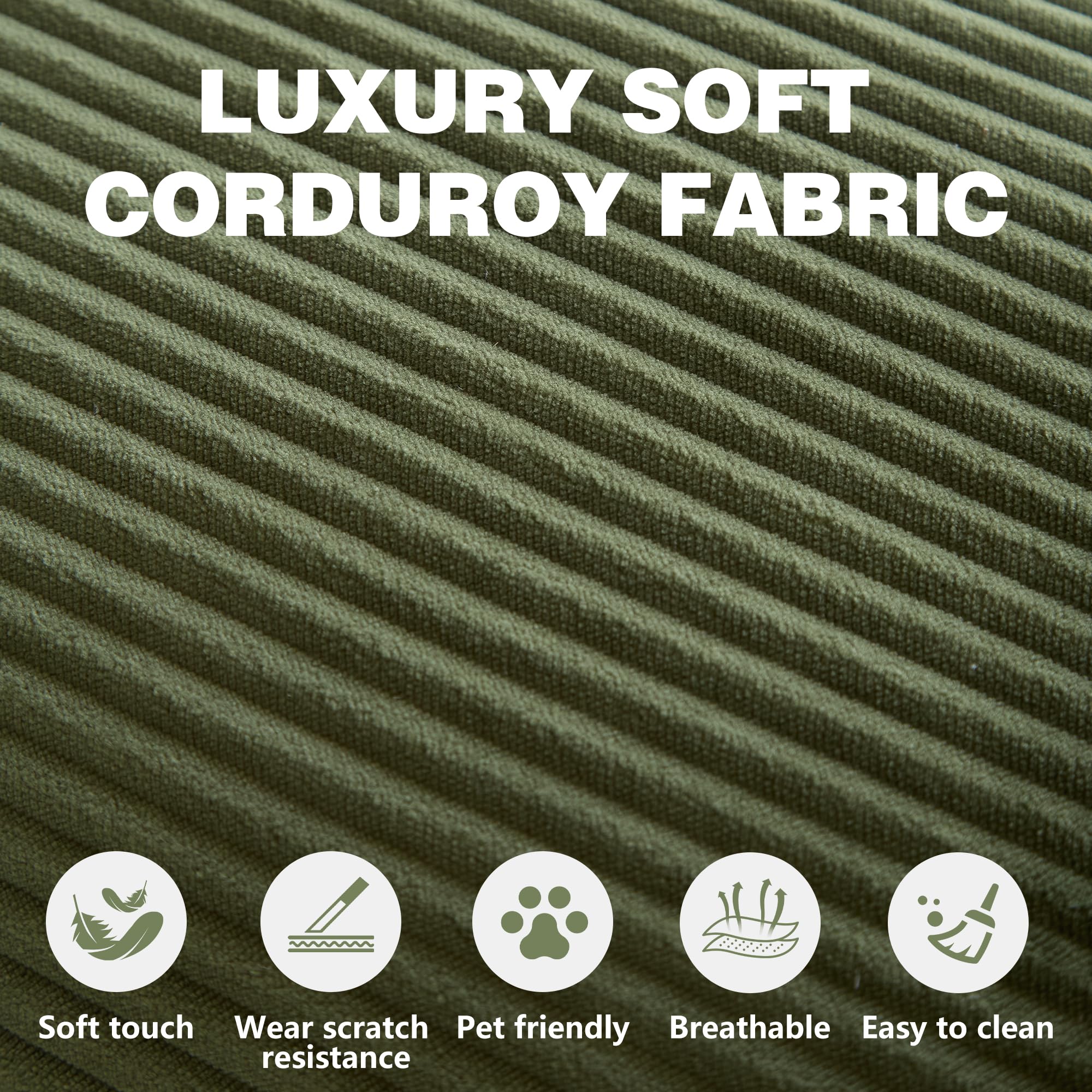 78.8" Convertible Sofa Bed - Compression Sofa with Corduroy Fabric - with Armrests and Backrest - Modular Sectional for Living Room, Bedroom, Studio - Compression Sofa in Box (Grey): 78.8IN Green